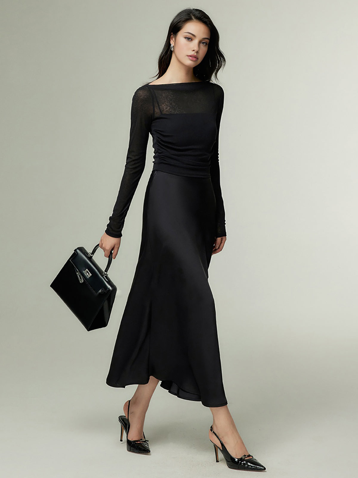 Straight Neck Sheer Panel Jersey Top-Massicos