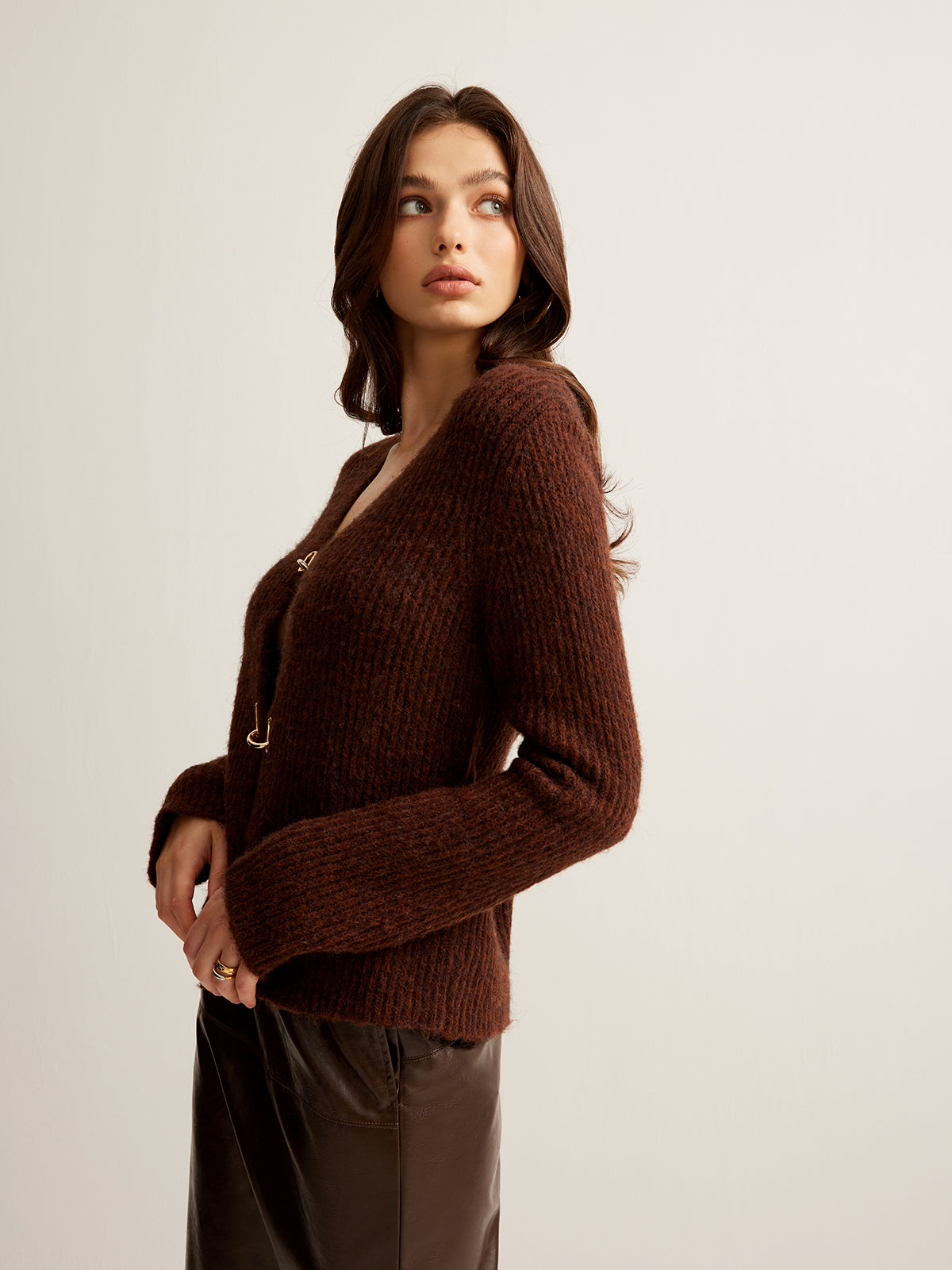 Wool-Blend Cutout Metal-Link Cardigan-Massicos