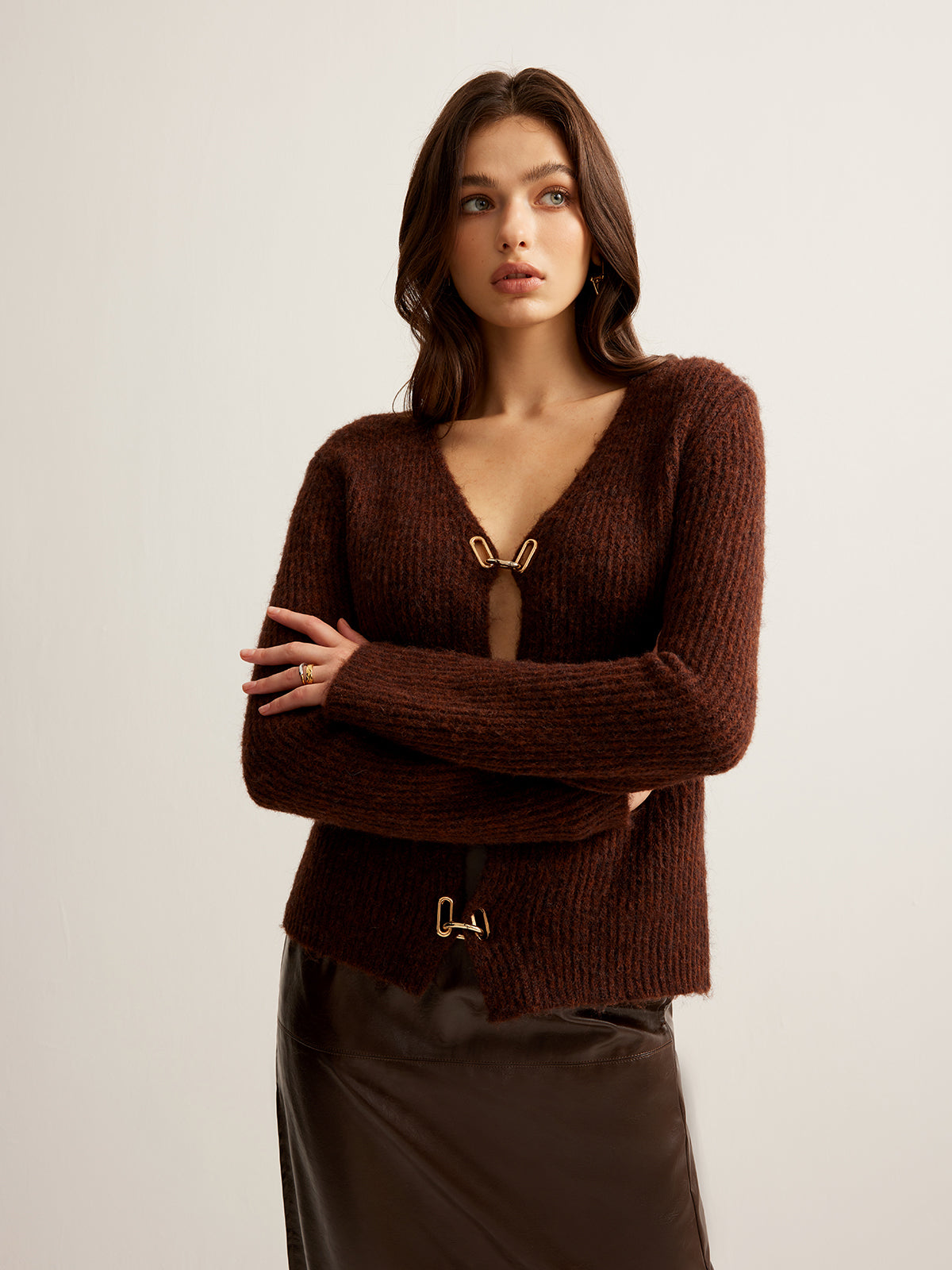Wool-Blend Cutout Metal-Link Cardigan-Massicos