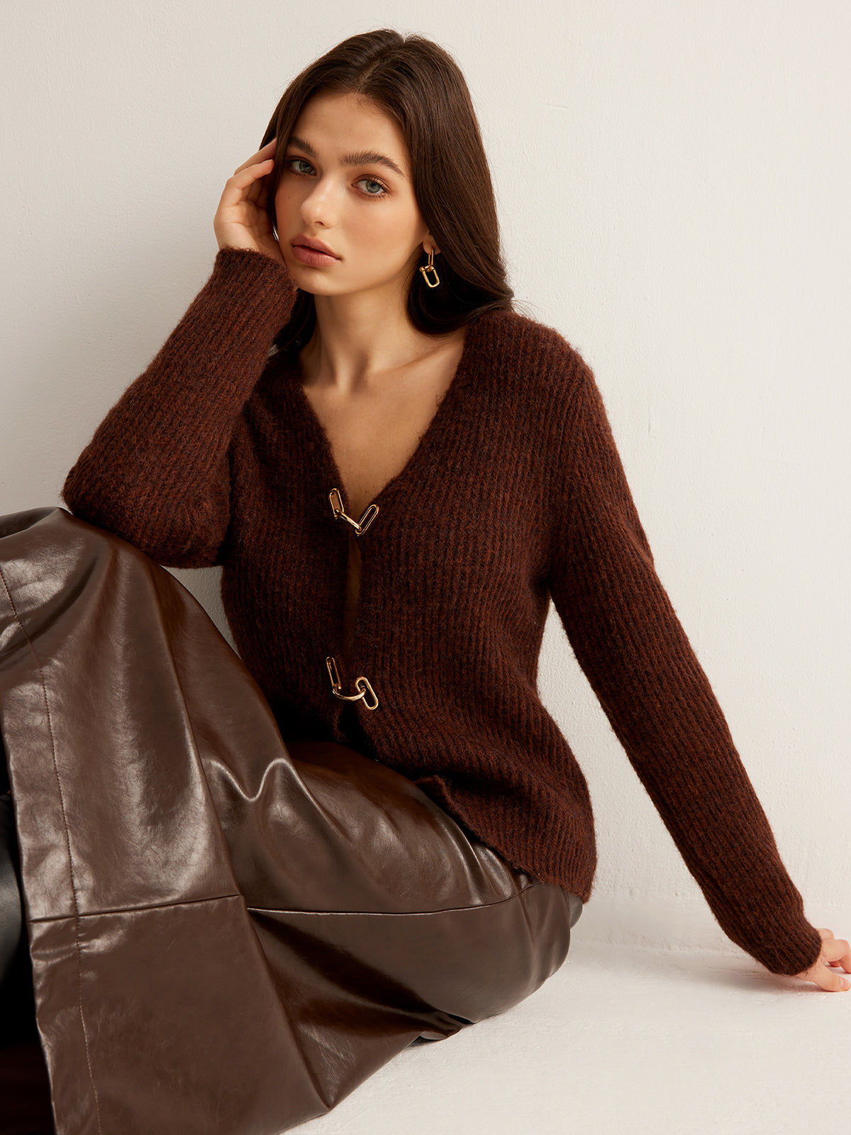 Wool-Blend Cutout Metal-Link Cardigan-Massicos