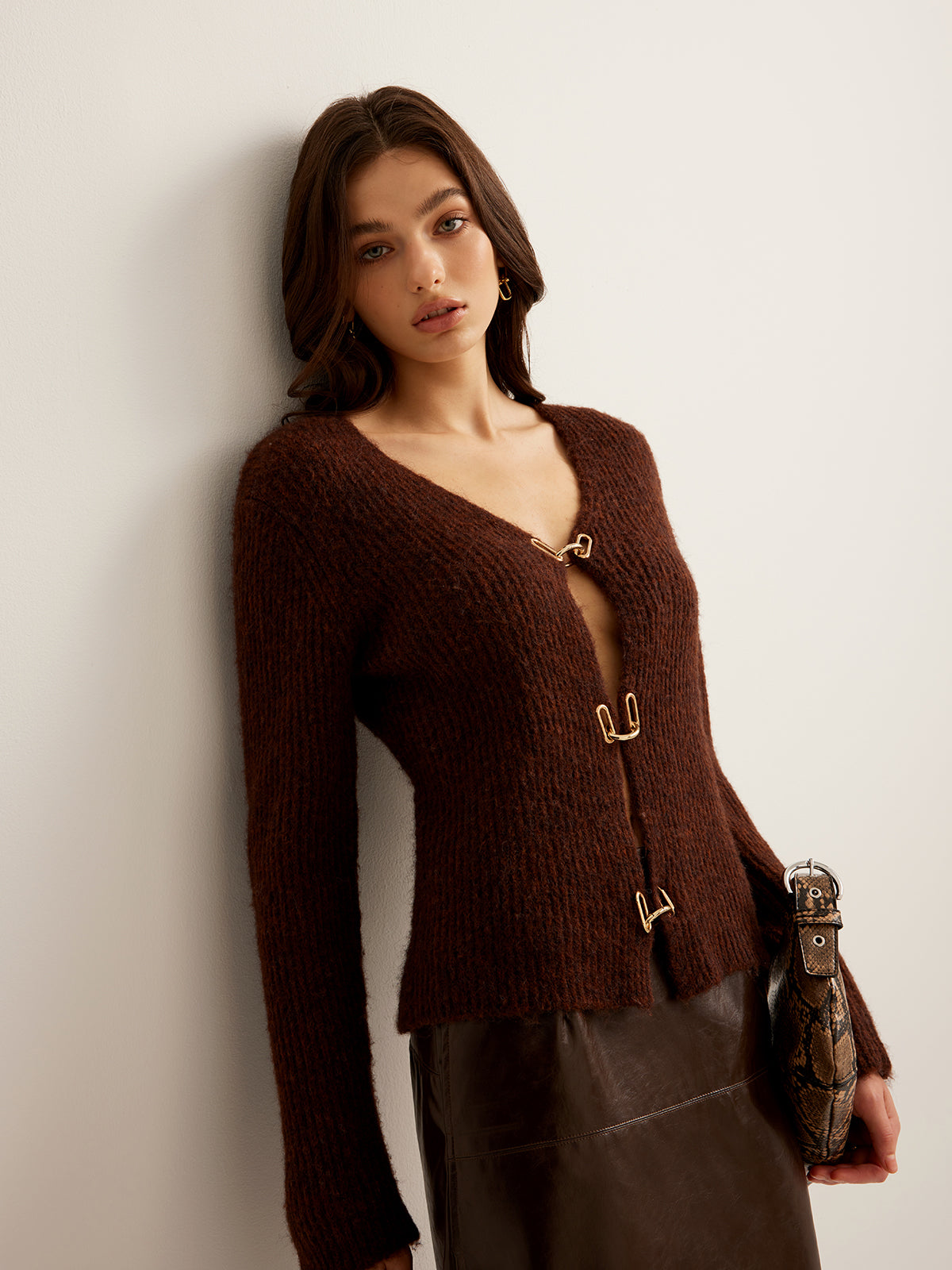 Wool-Blend Cutout Metal-Link Cardigan-Massicos