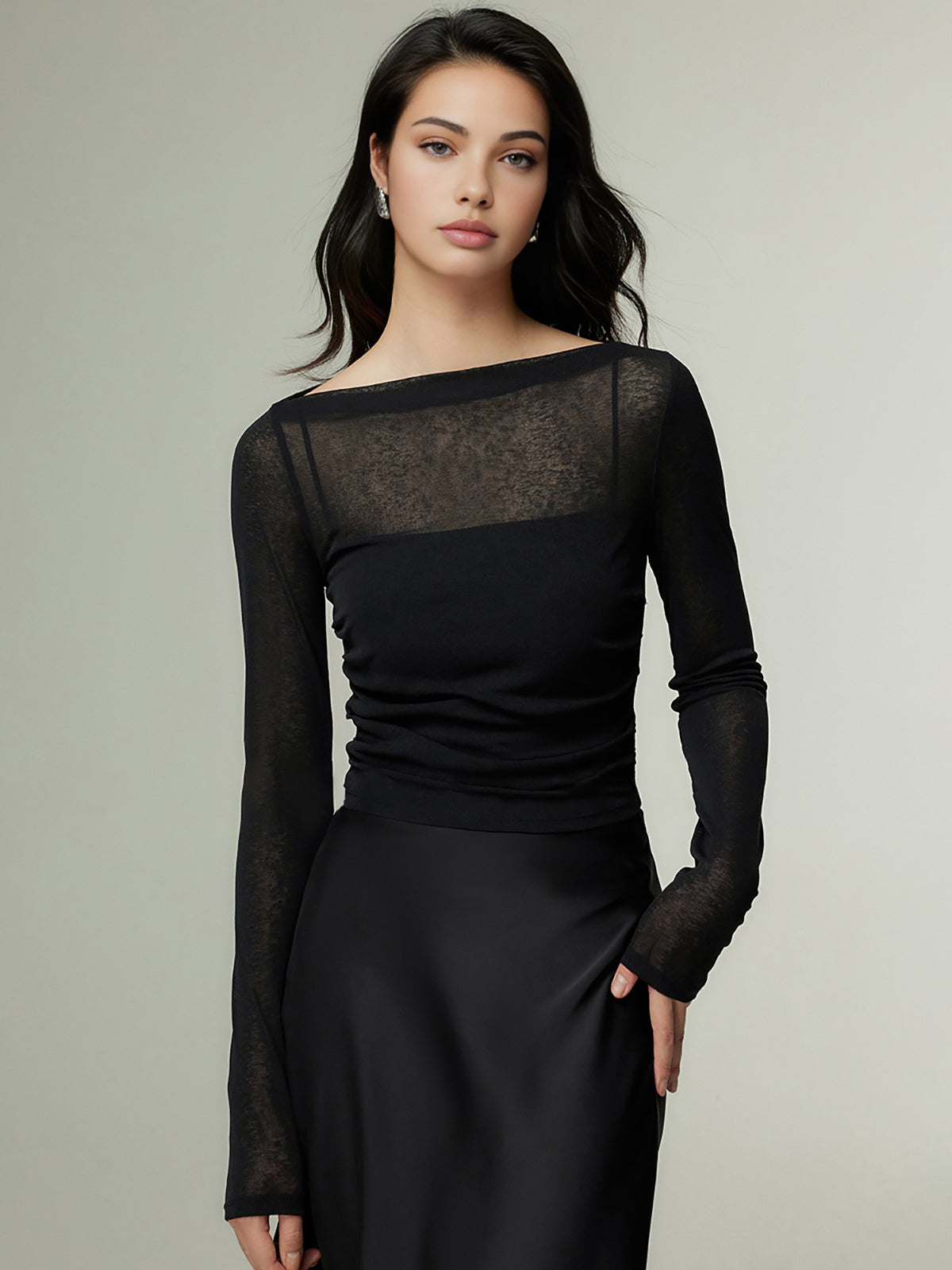 Straight Neck Sheer Panel Jersey Top-Massicos