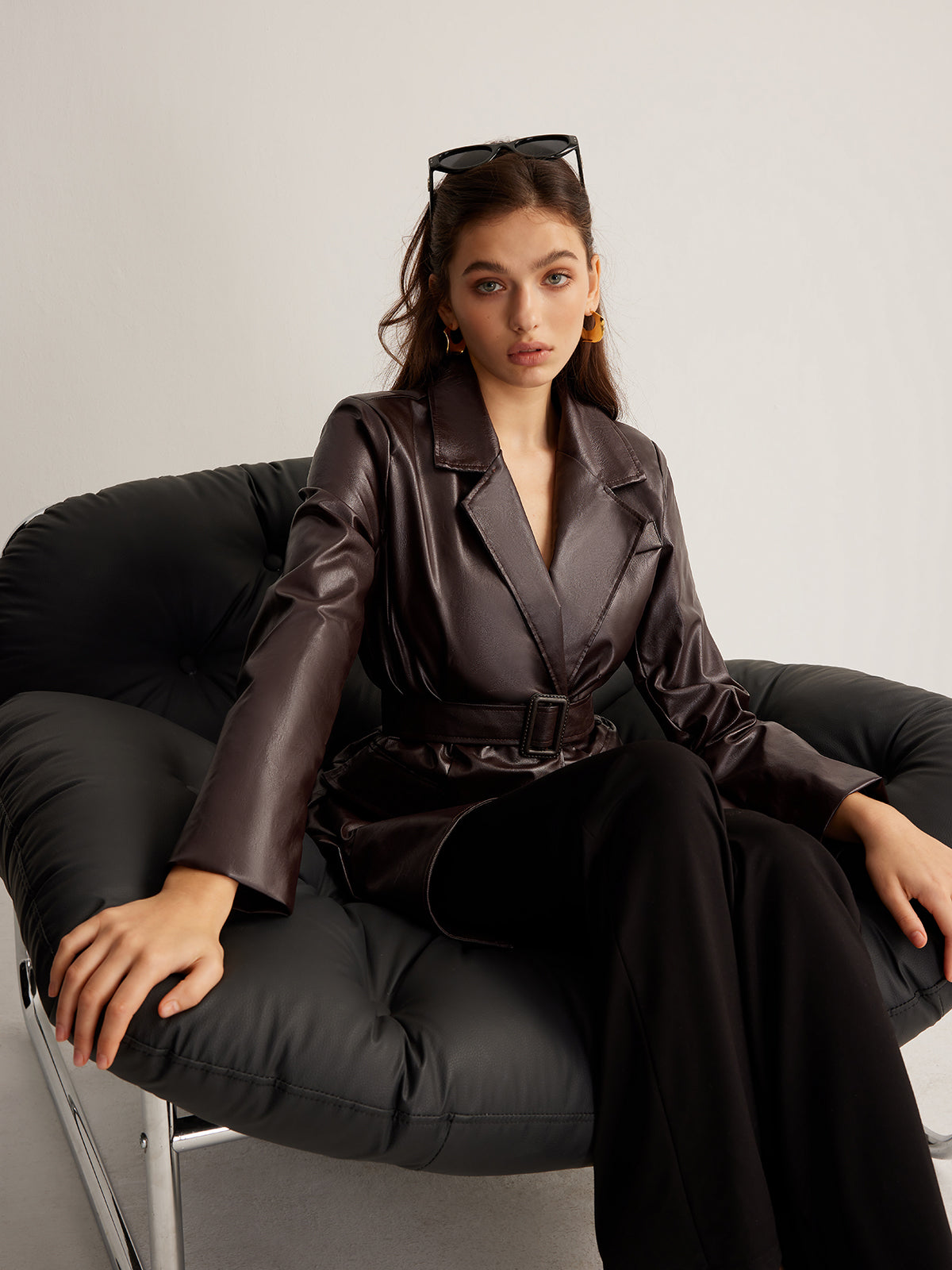 Utility PU Leather Belted Jacket-Massicos