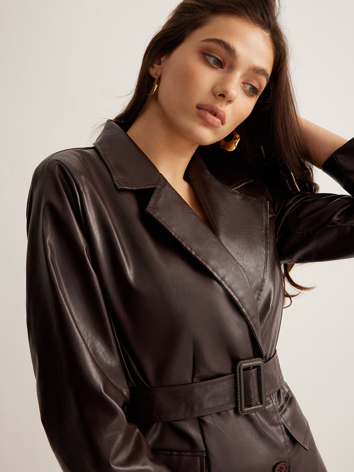 Utility PU Leather Belted Jacket-Massicos