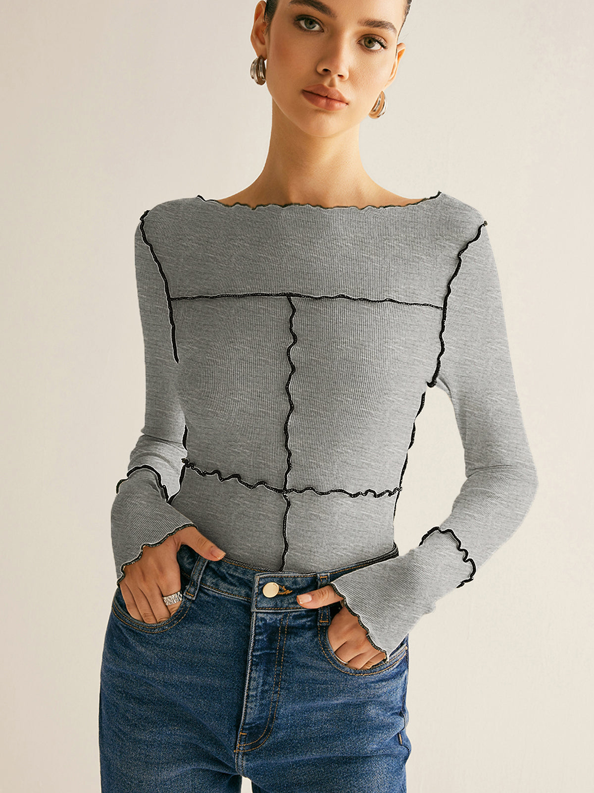 Lettuce Trim Long Sleeve Slim T-Shirt-Massicos