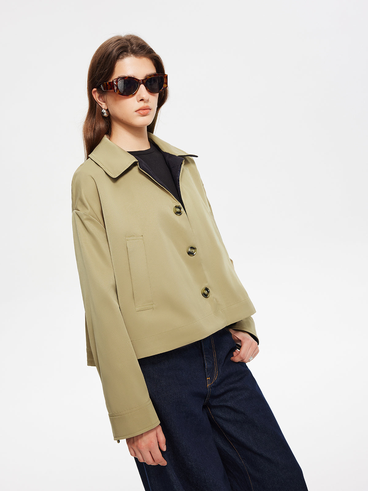 Contrast Belt Button Trench Coat-Massicos