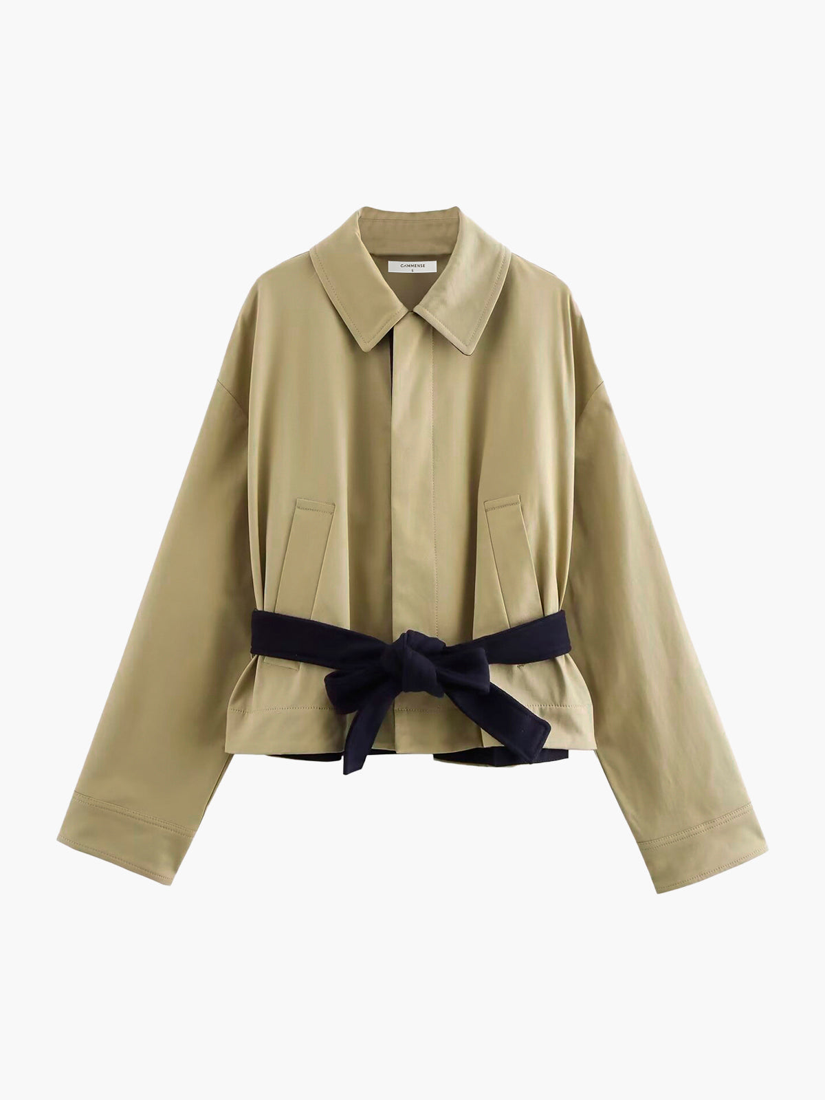 Contrast Belt Button Trench Coat-Massicos