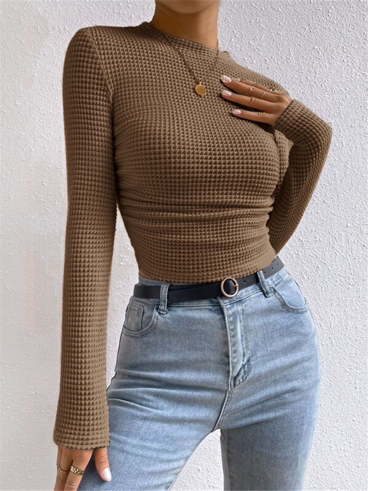 Plain Waffle Slim Sweater-Massicos
