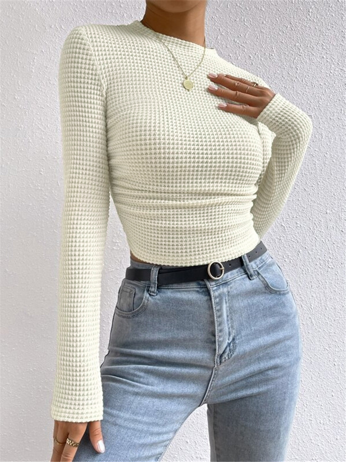 Plain Waffle Slim Sweater-Massicos