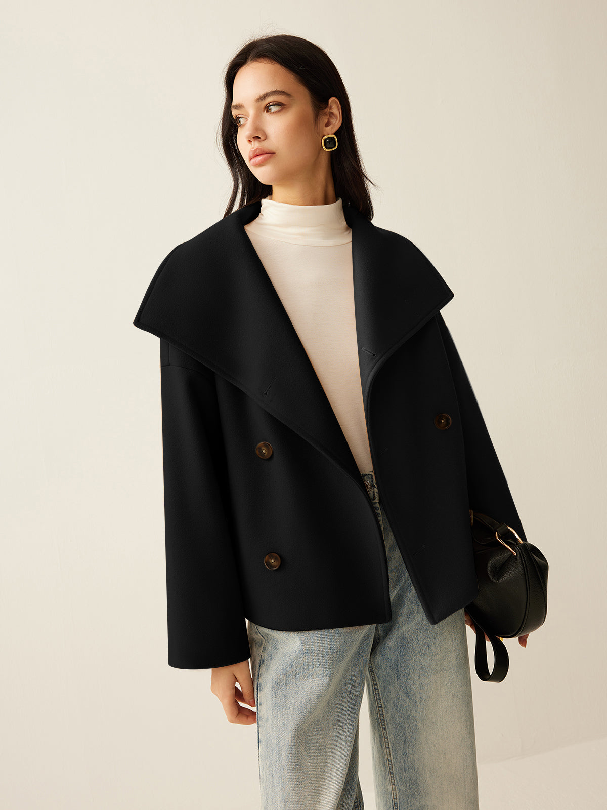 Large Collar Tweed Coat-Massicos