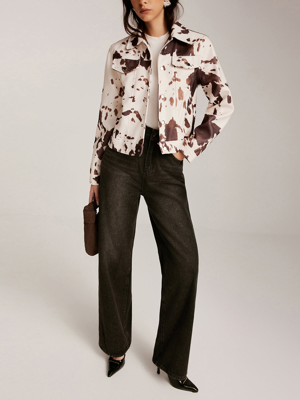 Cow Printed Tweed Short Jacket-Massicos