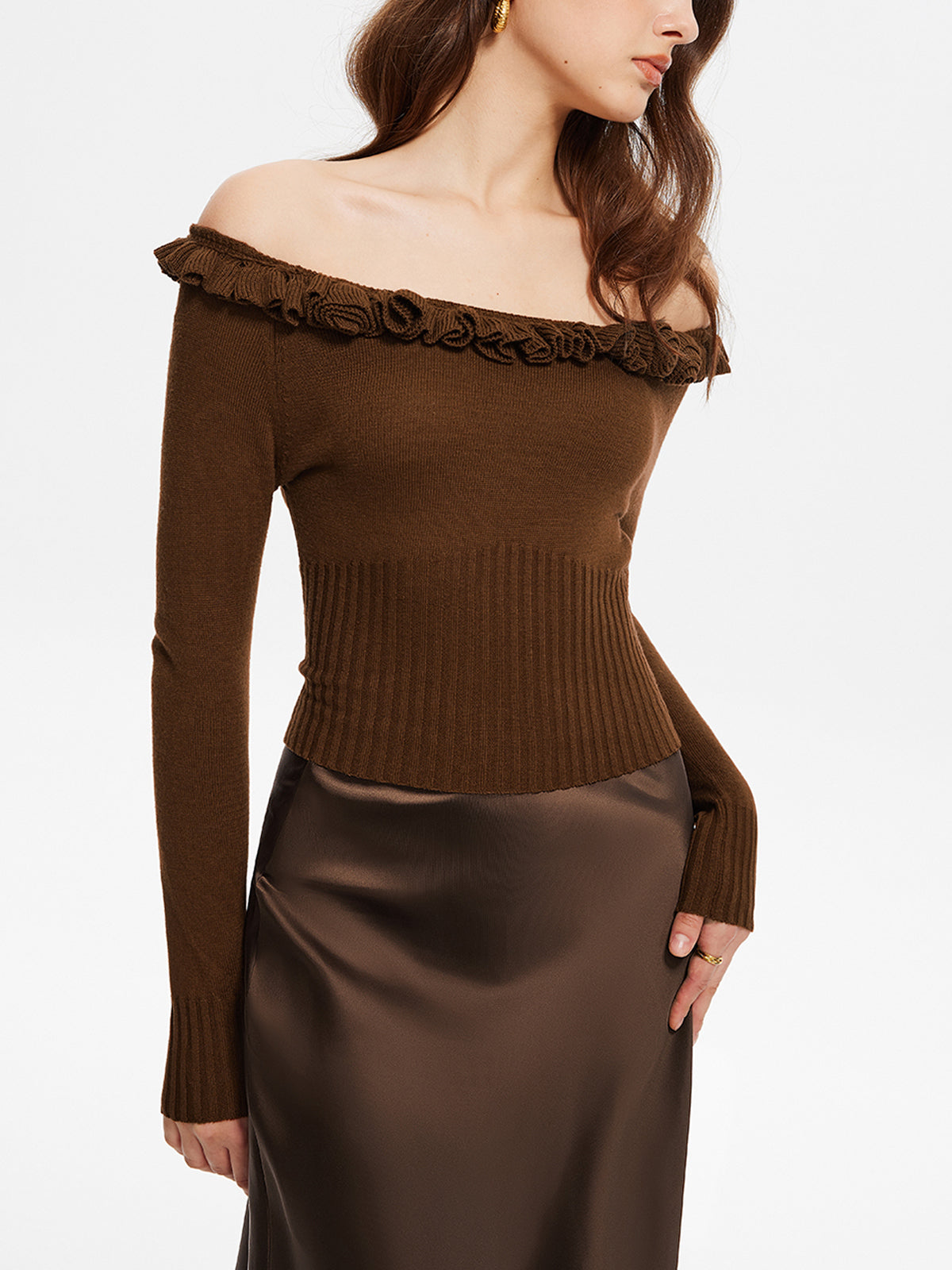 Cashmere-Blend Off-Shoulder Ruffle Sweater-Massicos