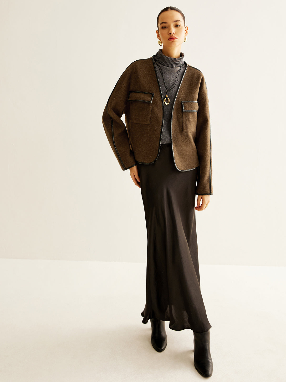 Leisure Contrast Trim Tweed Coat-Massicos