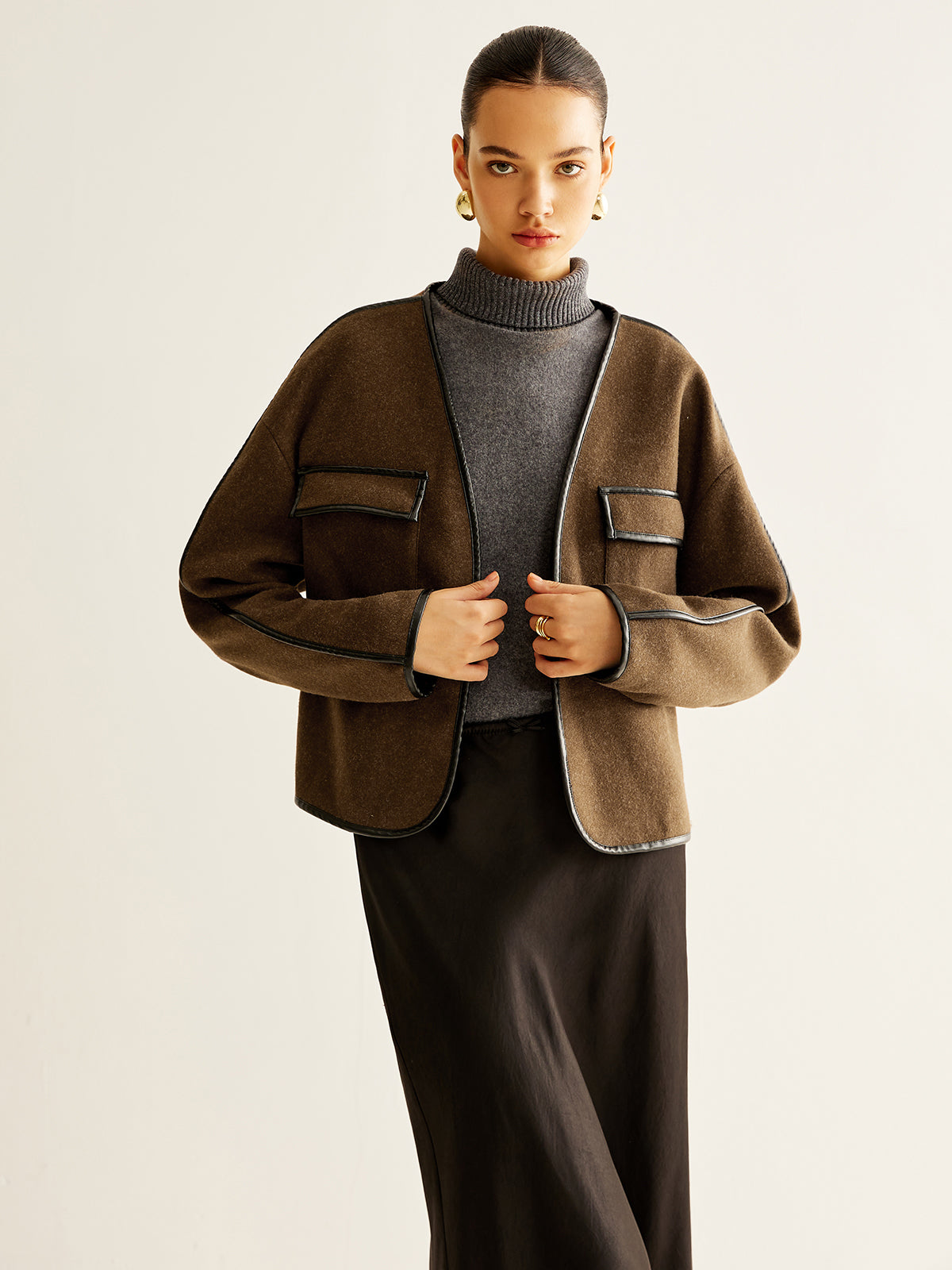 Leisure Contrast Trim Tweed Coat-Massicos