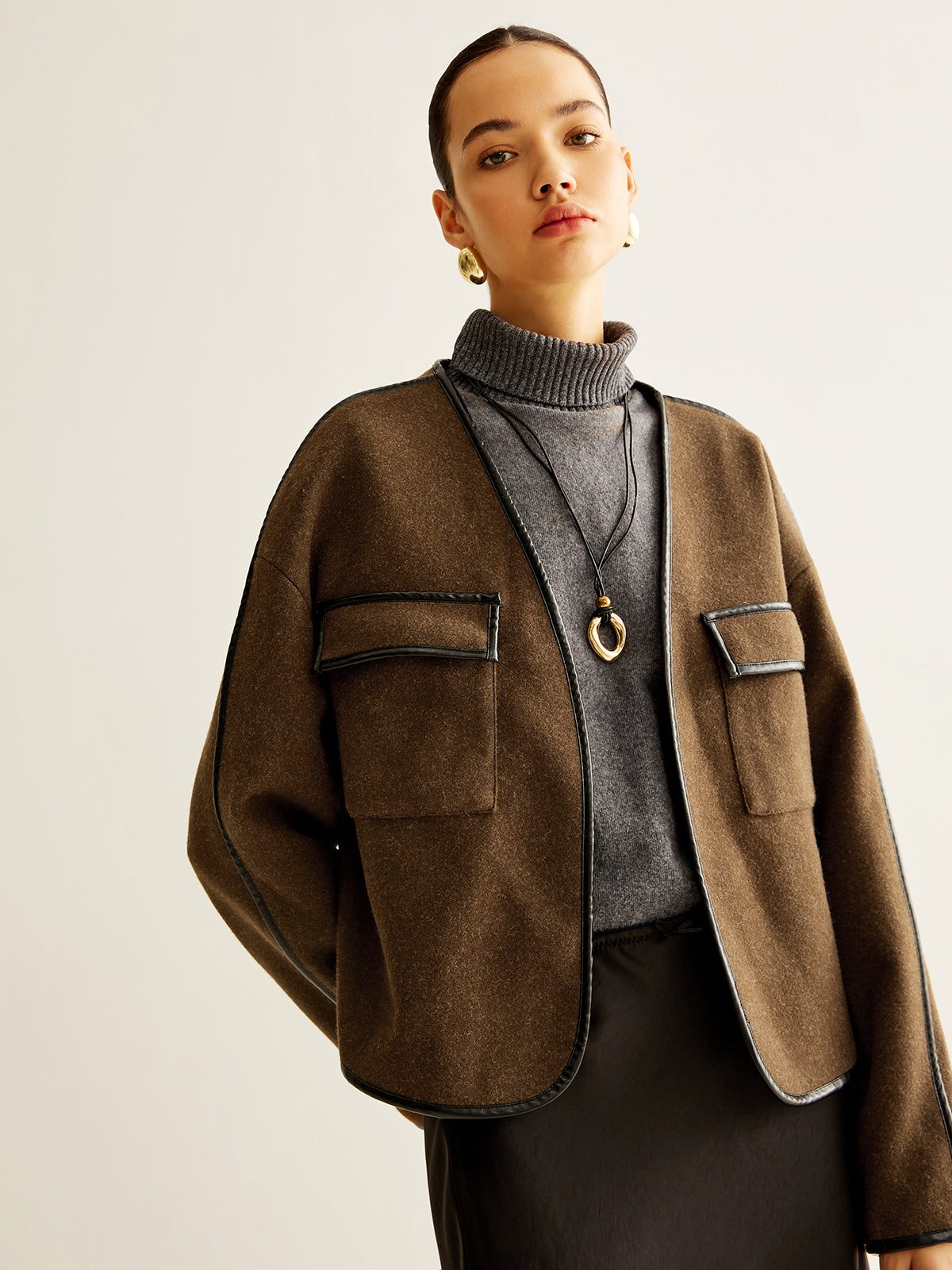 Leisure Contrast Trim Tweed Coat-Massicos