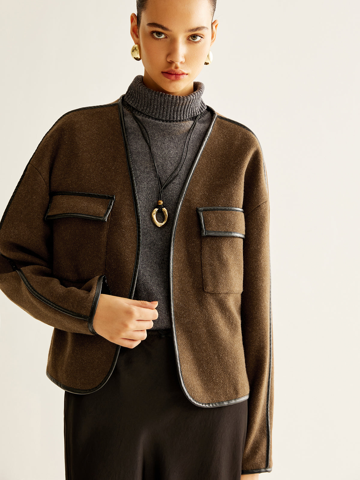 Leisure Contrast Trim Tweed Coat-Massicos