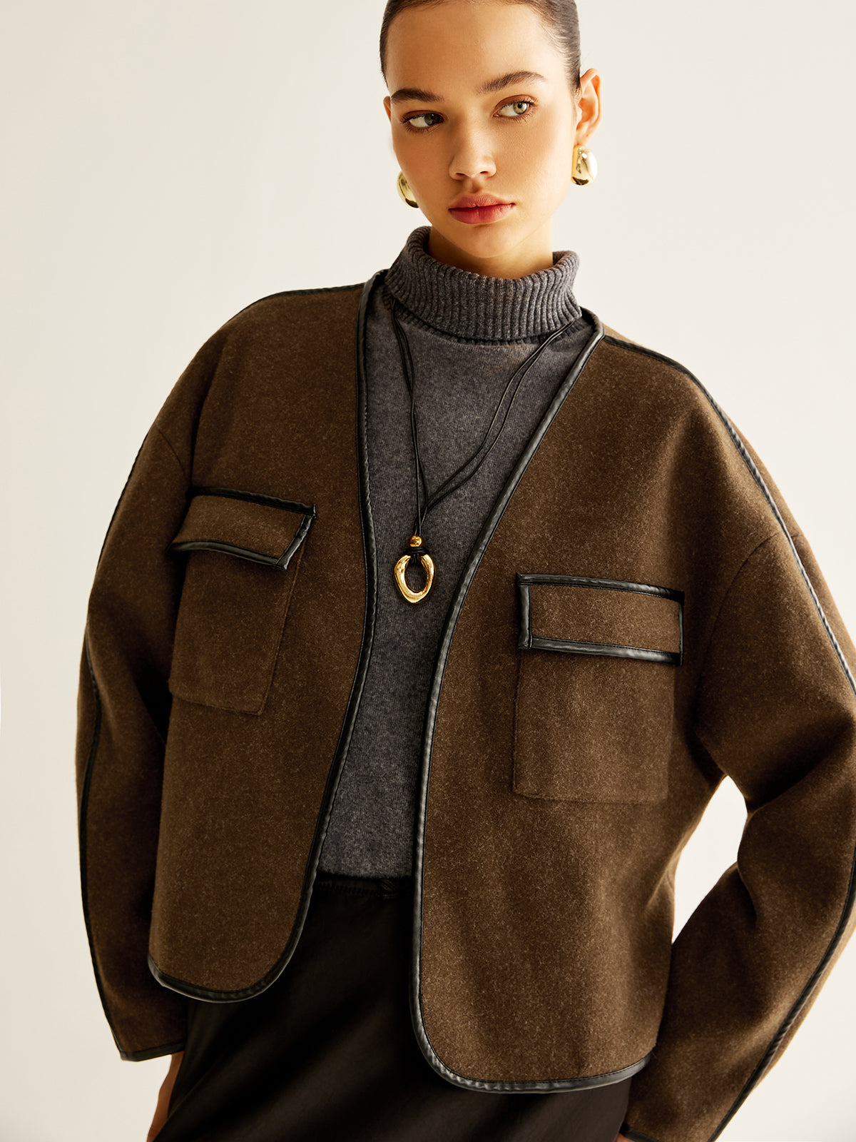 Leisure Contrast Trim Tweed Coat-Massicos