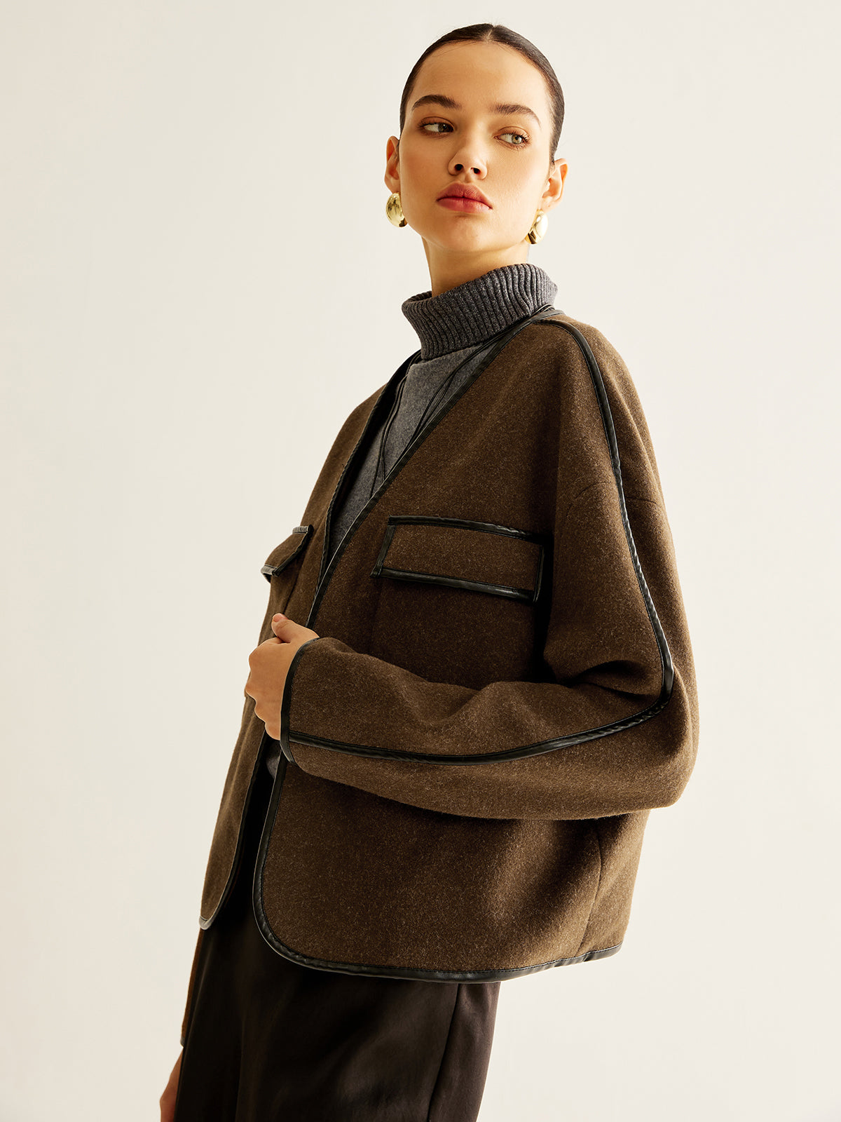 Leisure Contrast Trim Tweed Coat-Massicos