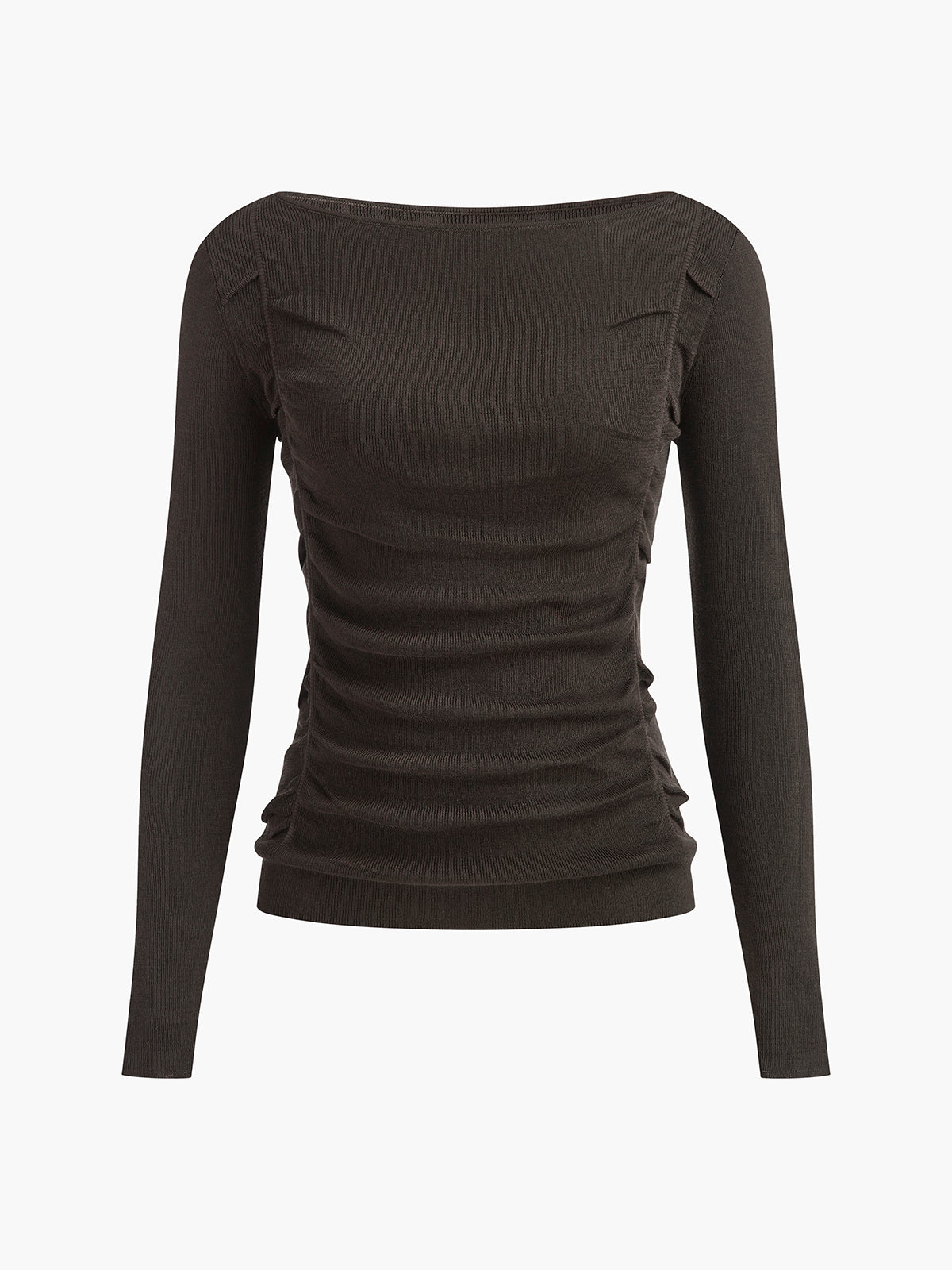 Side Pleated Slim Knit Top-Massicos