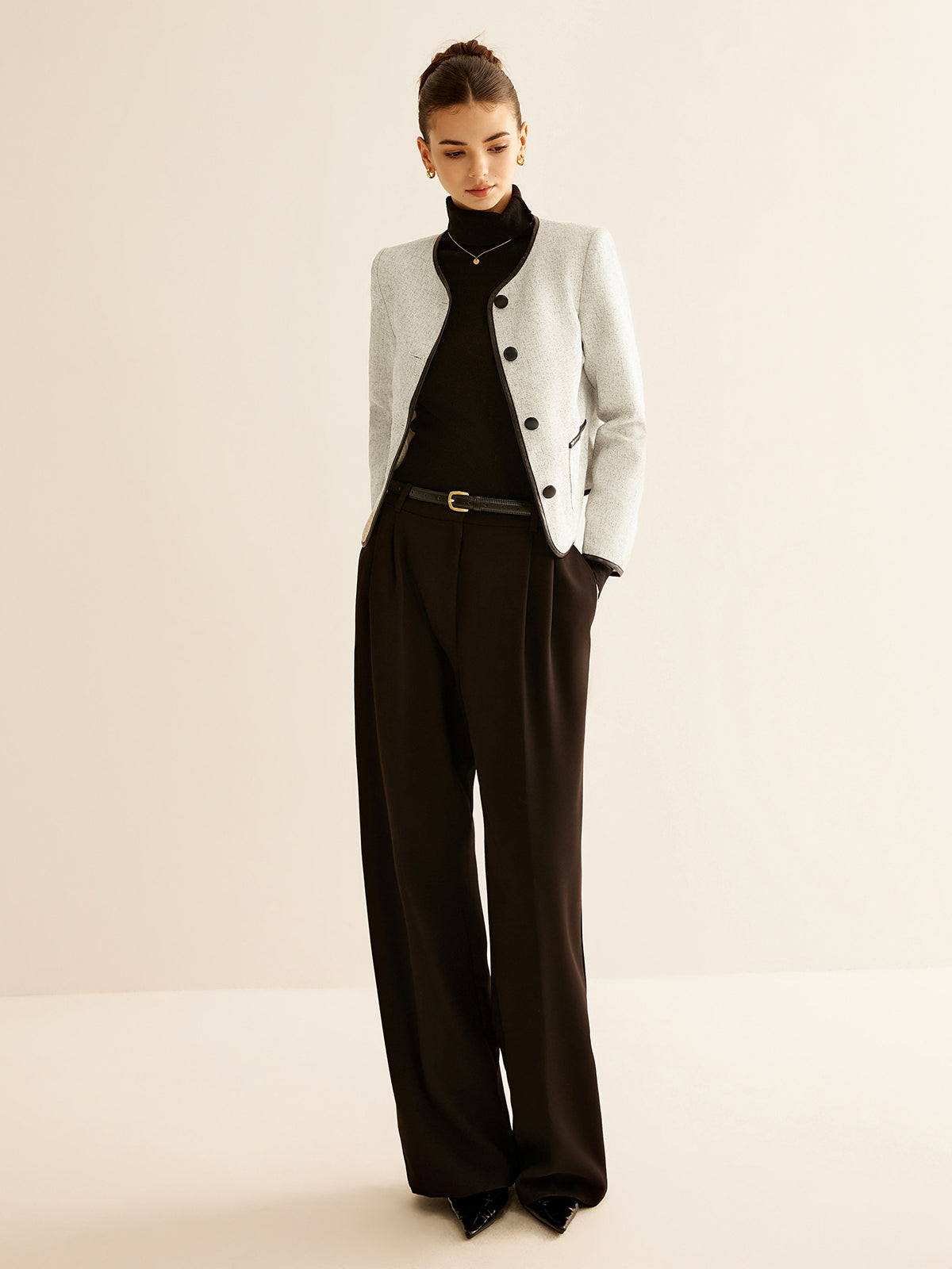 Elegant Contrast Trim Jacket-Massicos