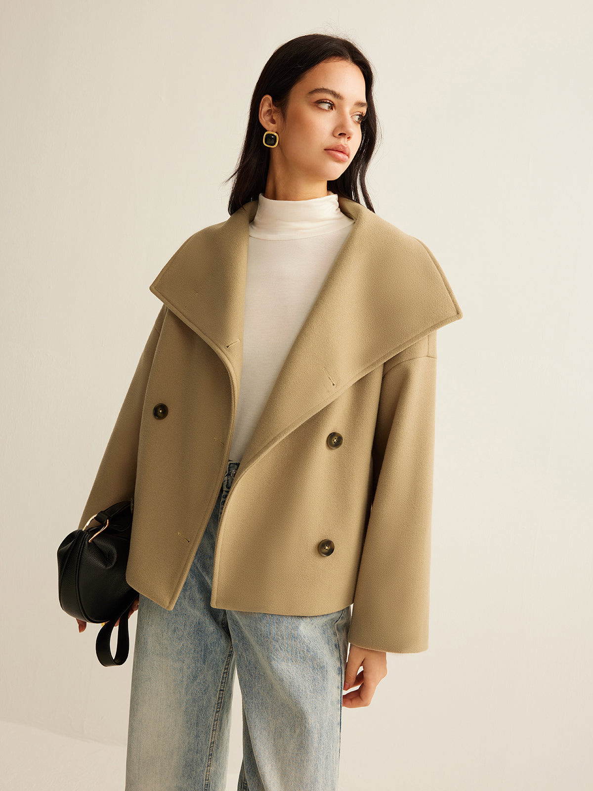 Large Collar Tweed Coat-Massicos