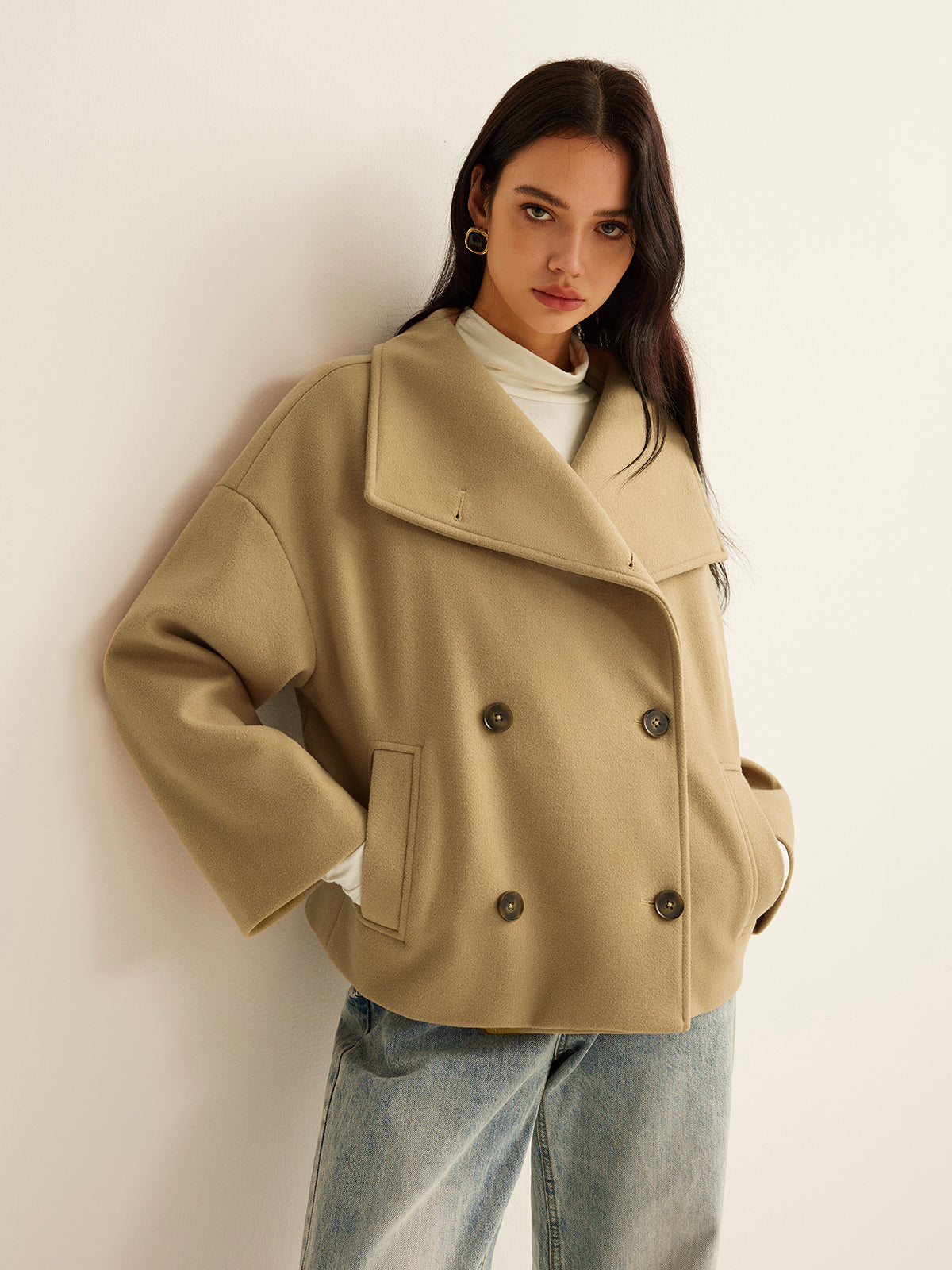 Large Collar Tweed Coat-Massicos