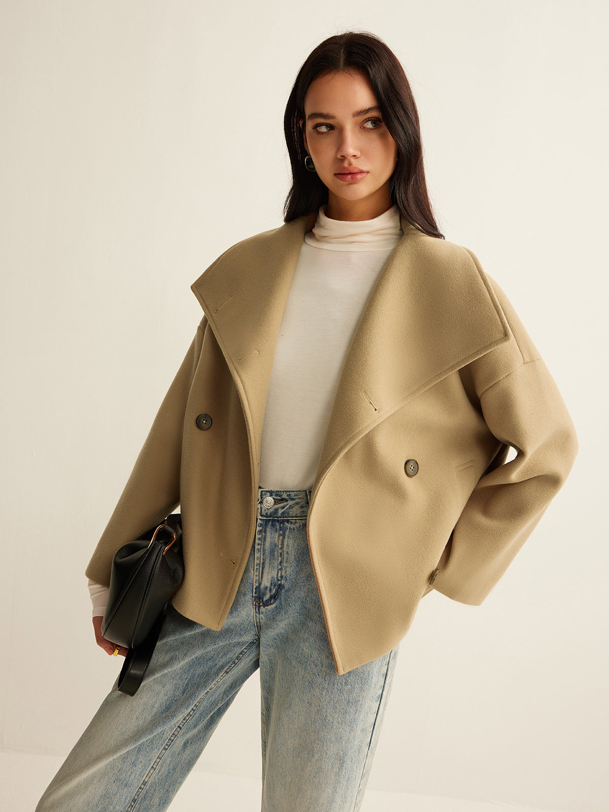 Large Collar Tweed Coat-Massicos