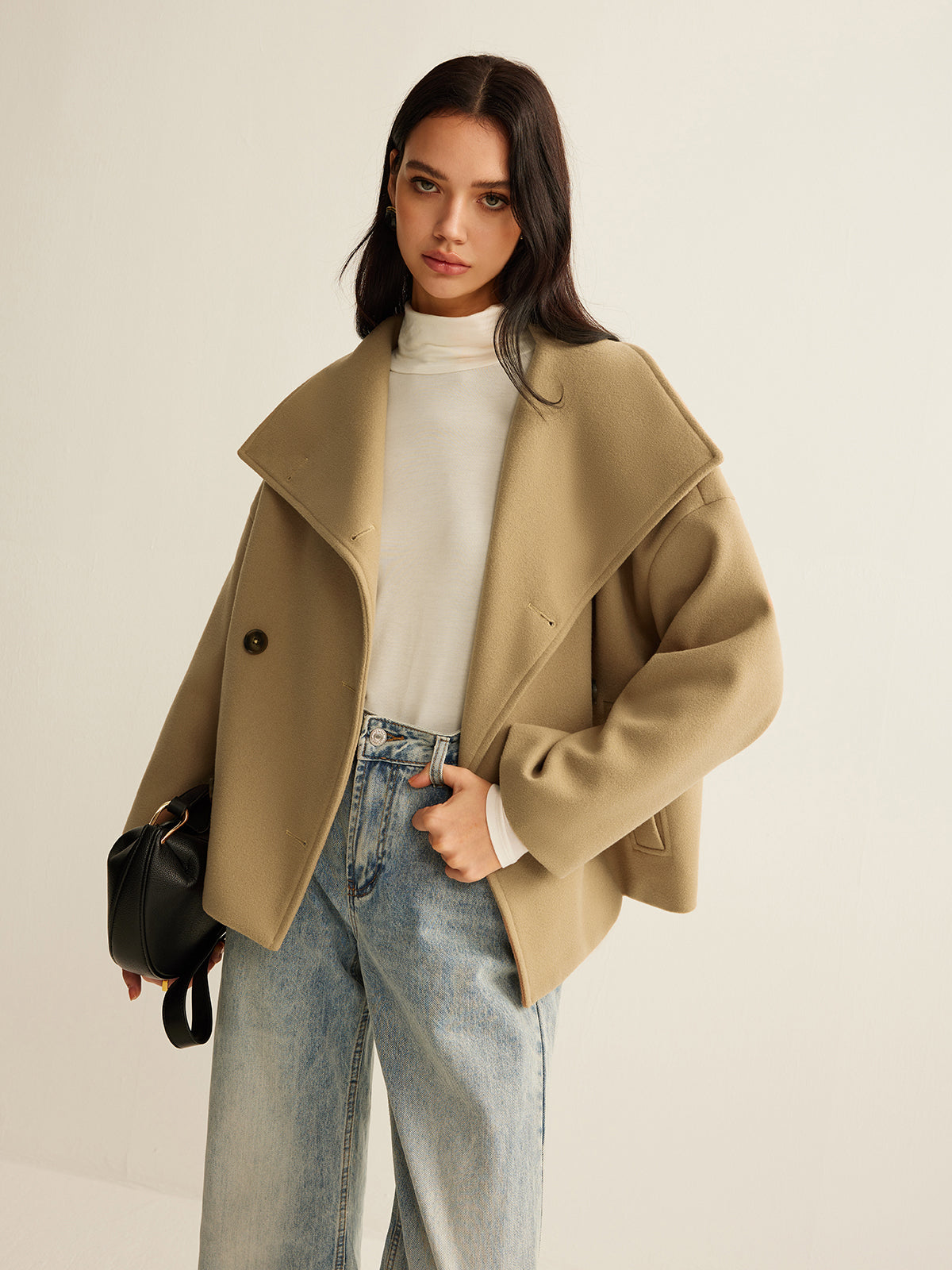 Large Collar Tweed Coat-Massicos