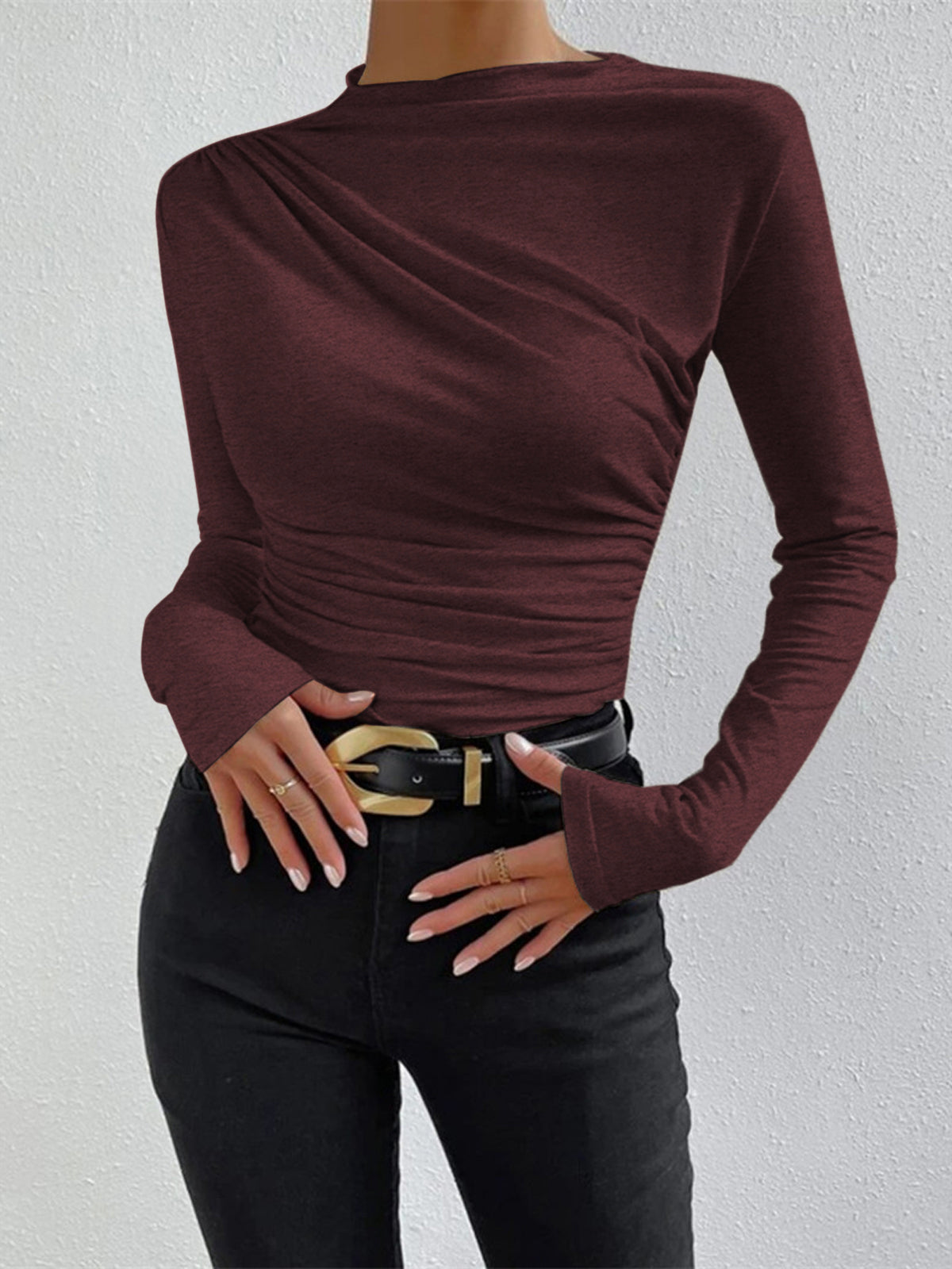 Ruching Long Sleeve Shirt-Massicos