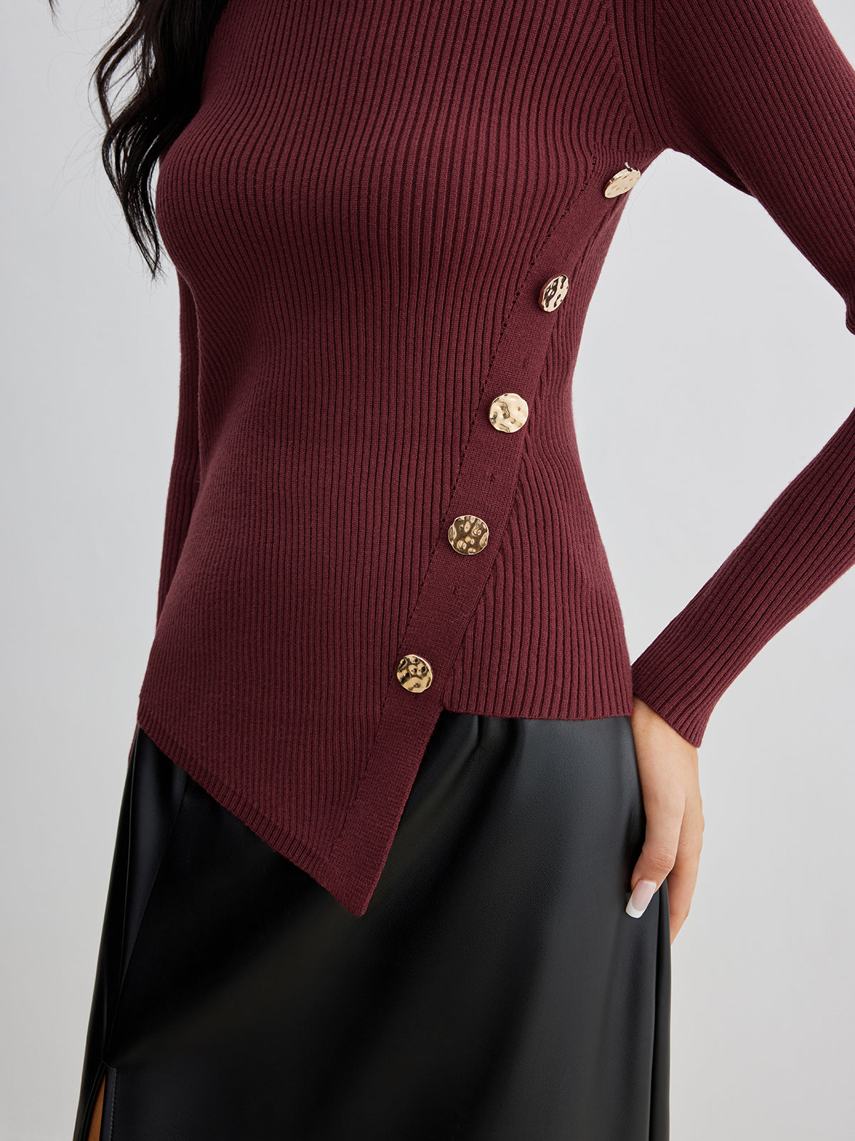 Asymmetrical Ribbed Slim Sweater-Massicos