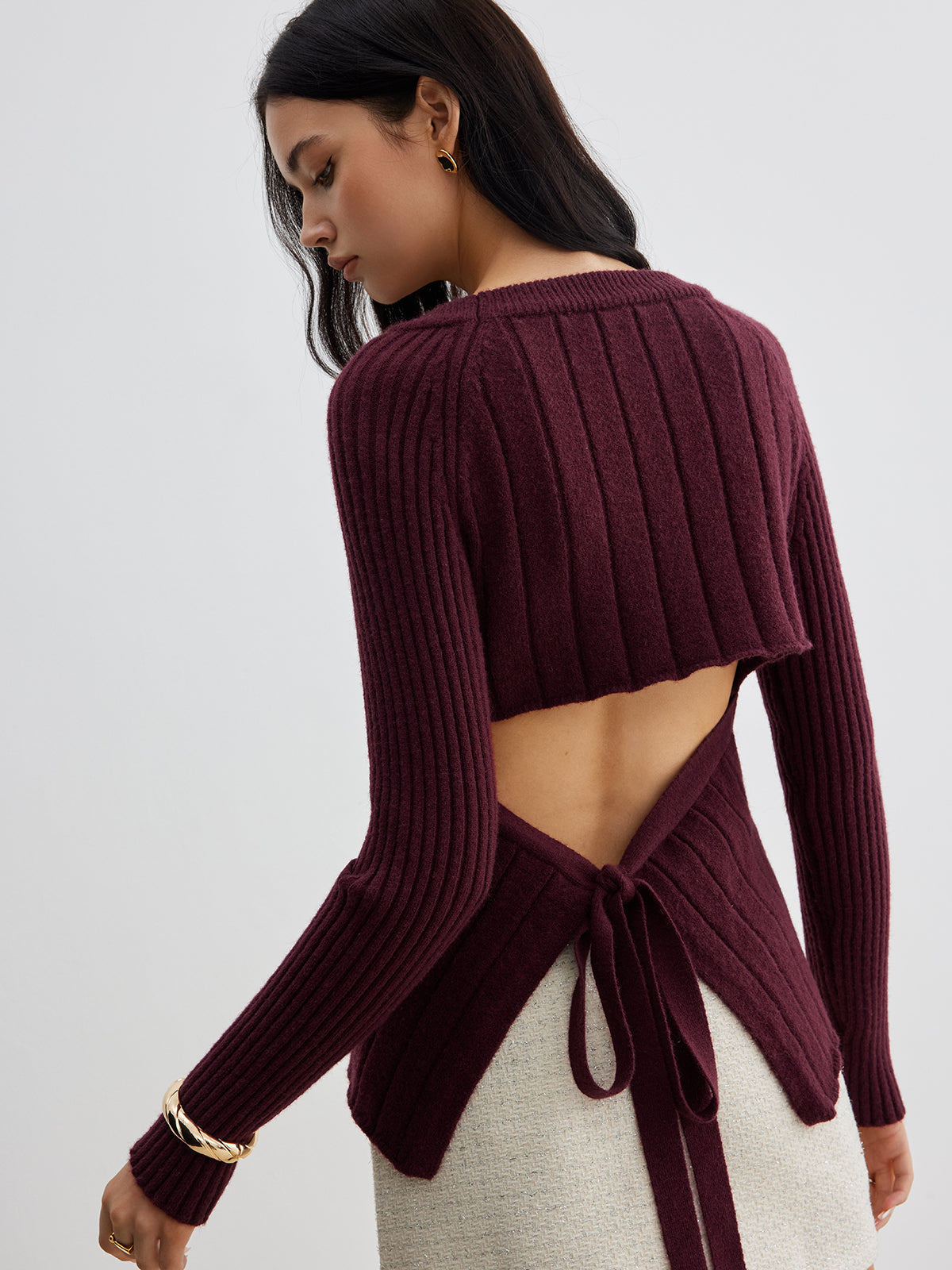 Backless Slim Tie Knit Top-Massicos