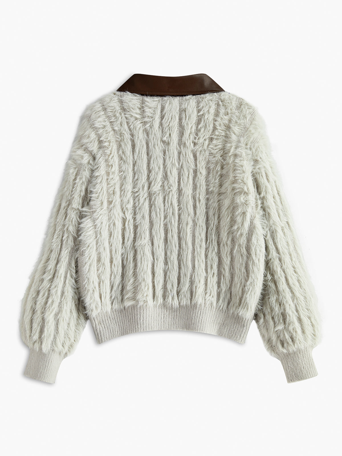 PU-Collar High Stretch Fuzzy Cardigan-Massicos