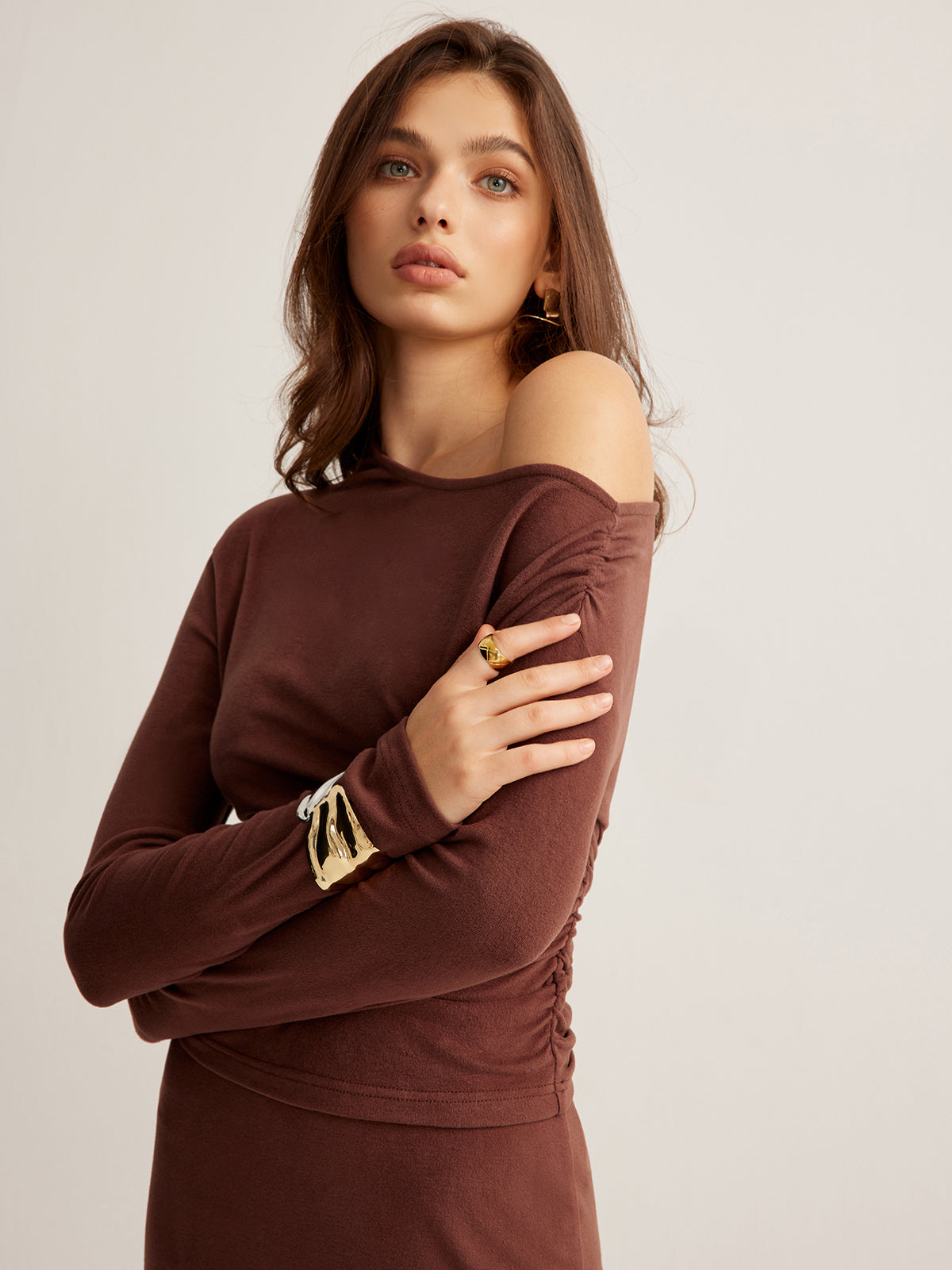 Asymmetrical Neck Slim Jersey Skirt Set-Massicos