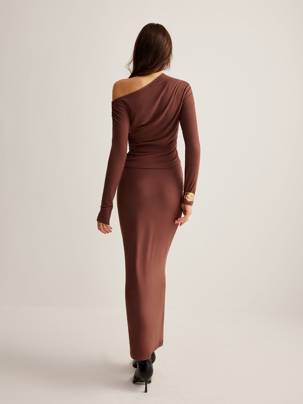 Asymmetrical Neck Slim Jersey Skirt Set-Massicos