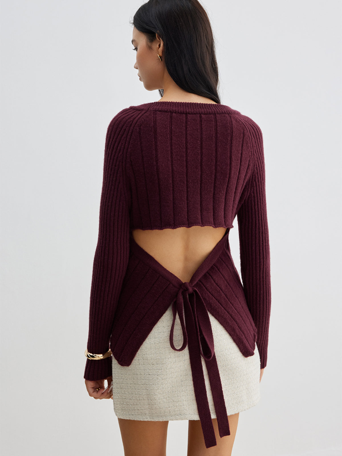 Backless Slim Tie Knit Top-Massicos