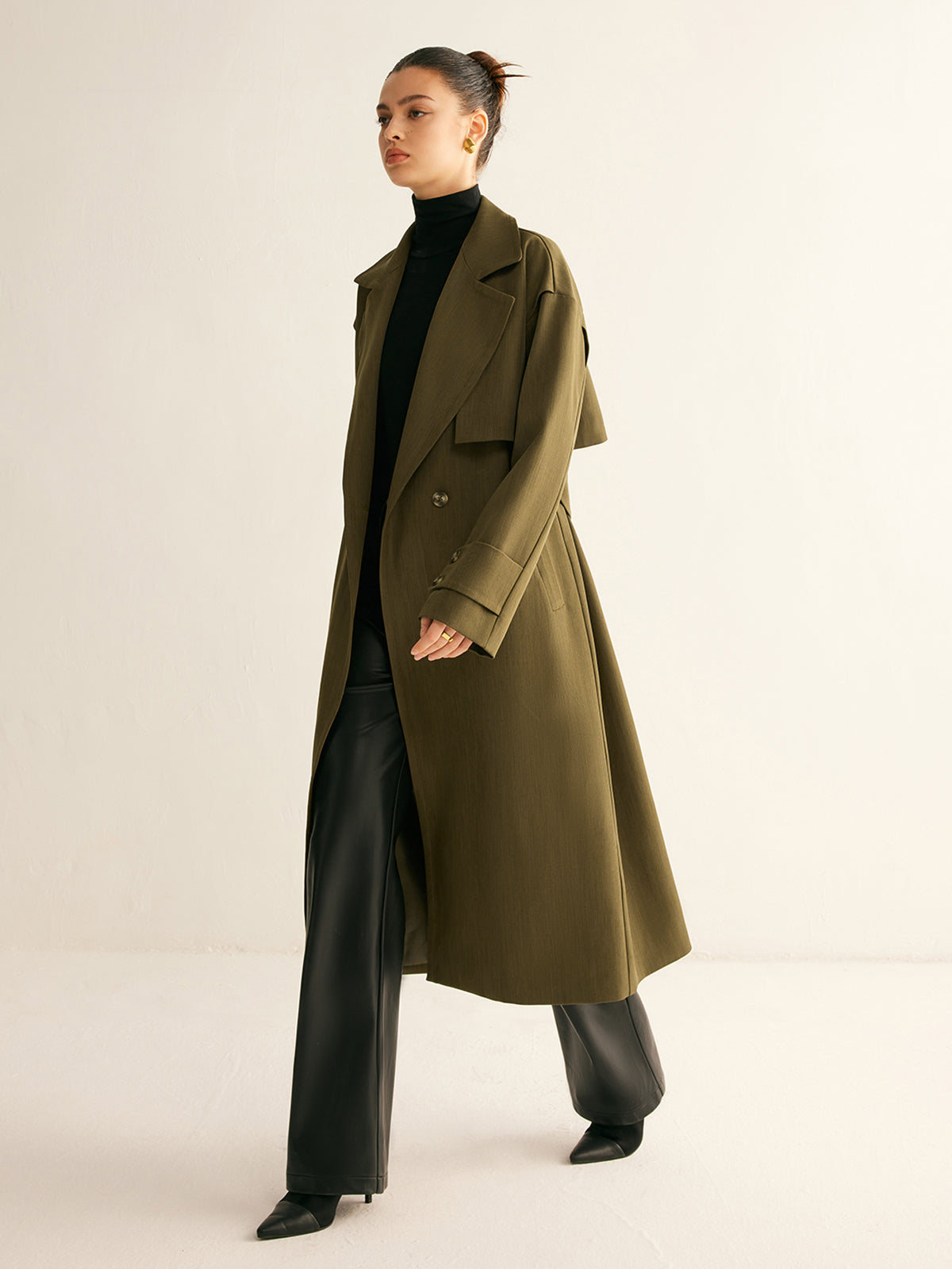 Retro Belted Long Trench Coat-Massicos