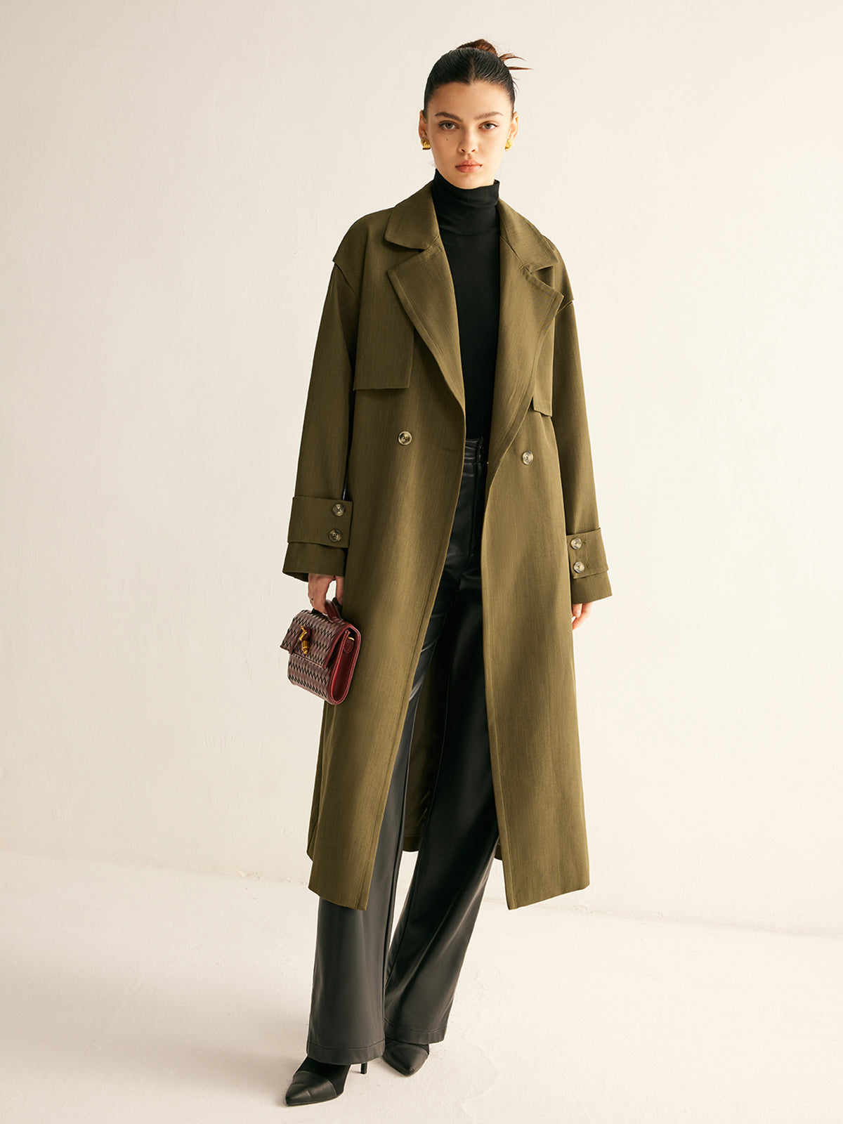 Retro Belted Long Trench Coat-Massicos