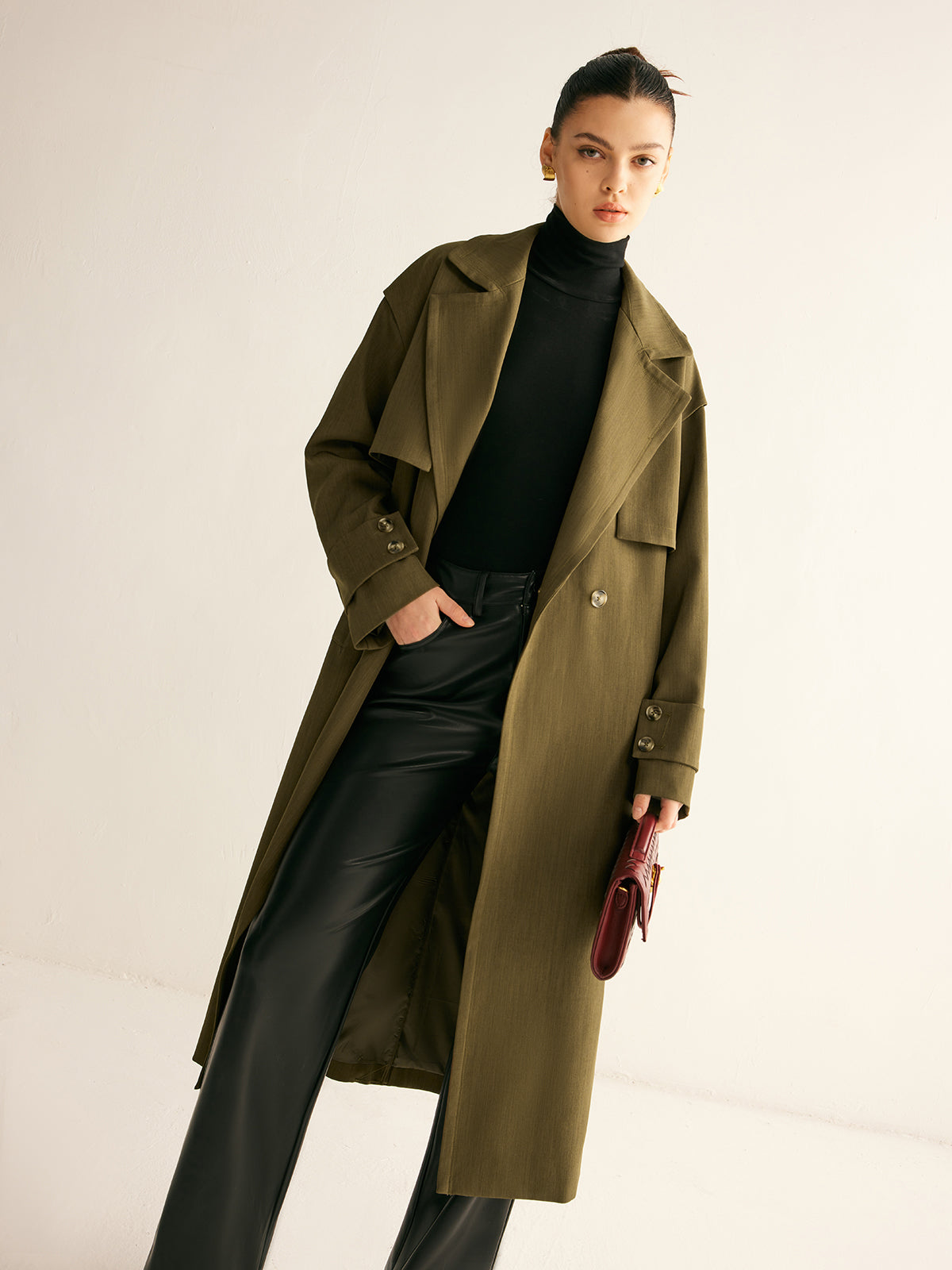 Retro Belted Long Trench Coat-Massicos