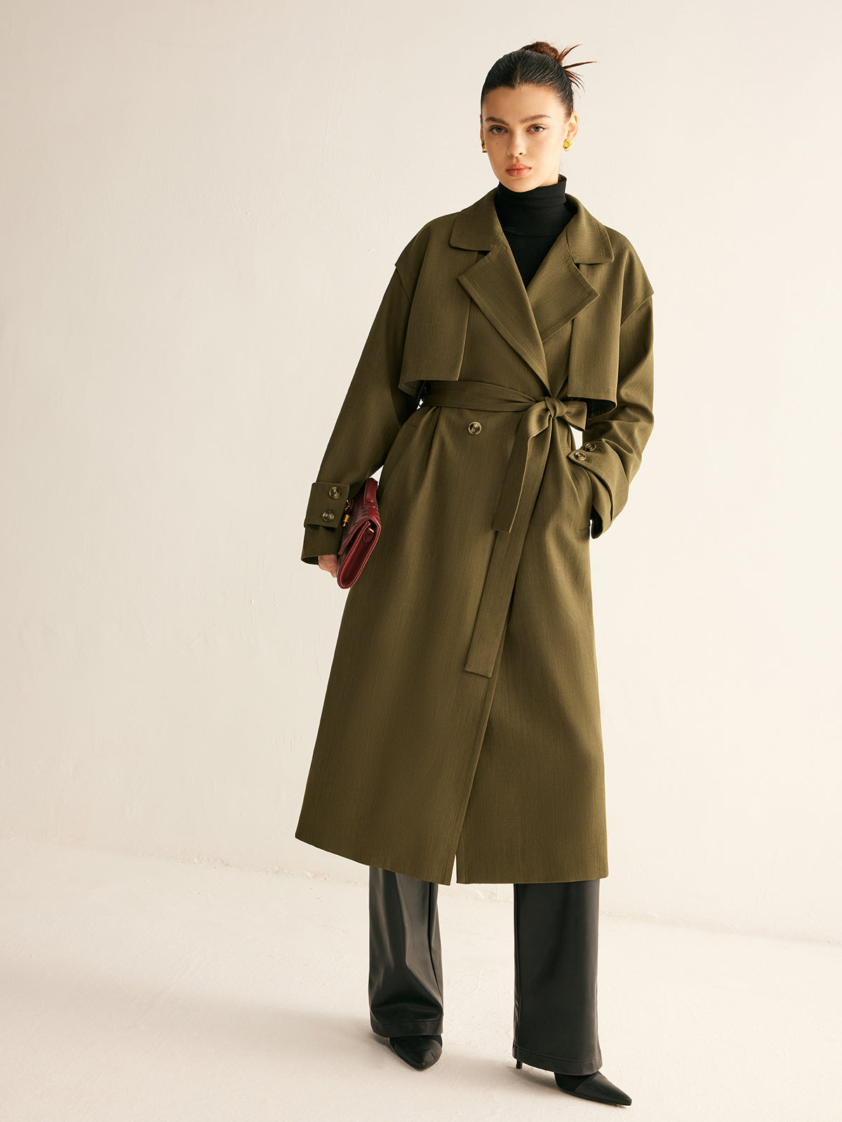 Retro Belted Long Trench Coat-Massicos