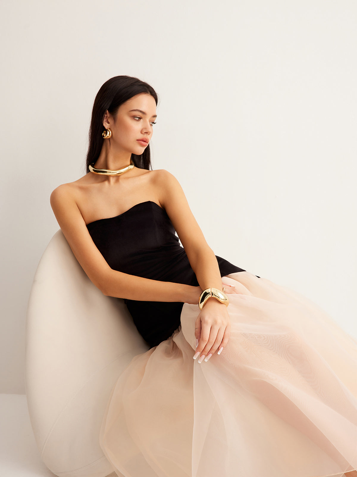Semi-Sheer Velvet Panel Mesh Tube Dress-Massicos