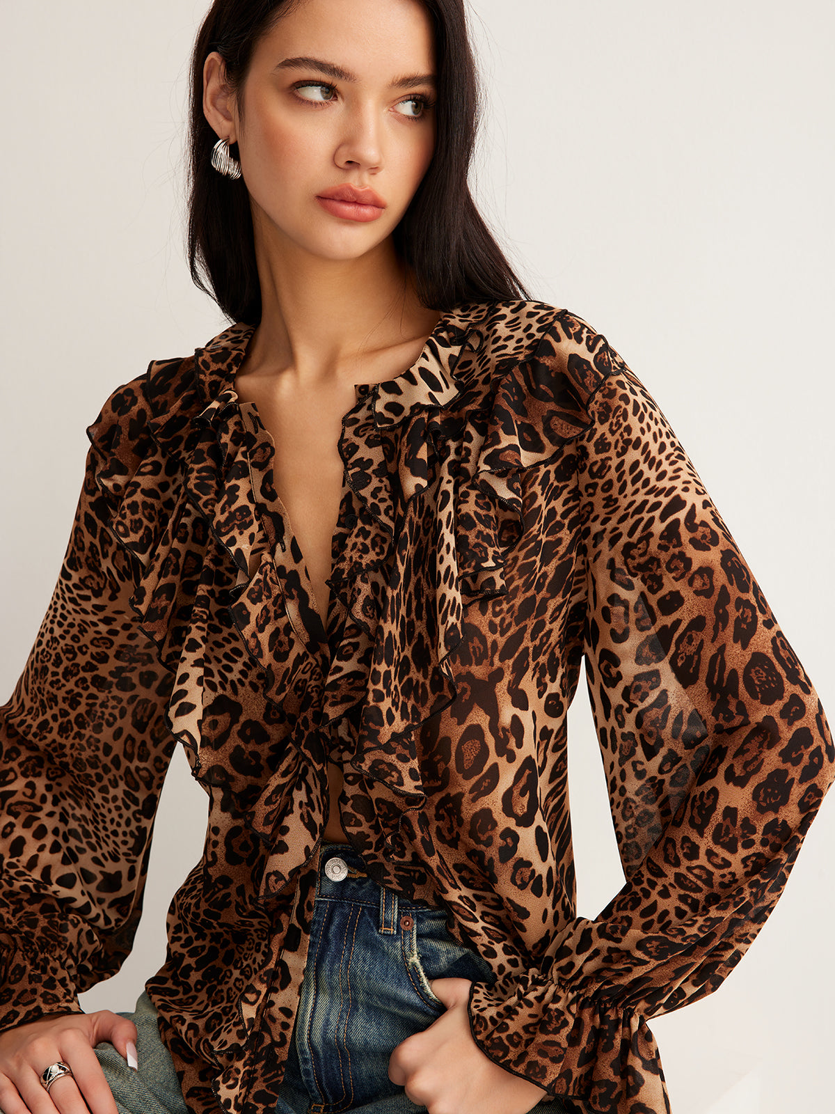 Leopard Printed Ruffle Blouse-Massicos