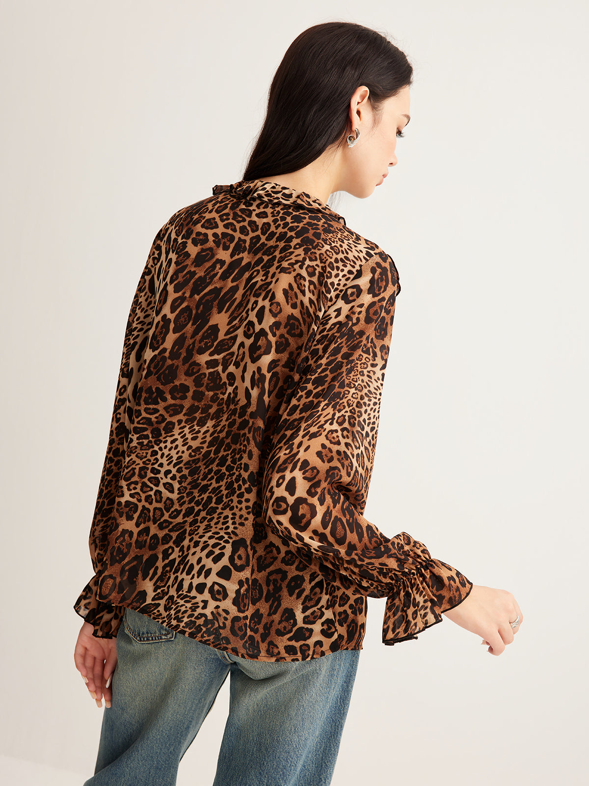 Leopard Printed Ruffle Blouse-Massicos