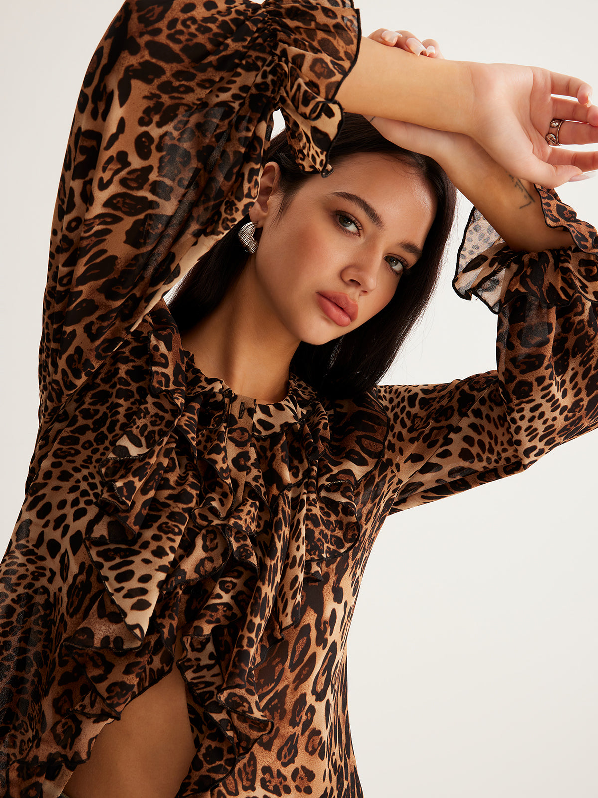 Leopard Printed Ruffle Blouse-Massicos