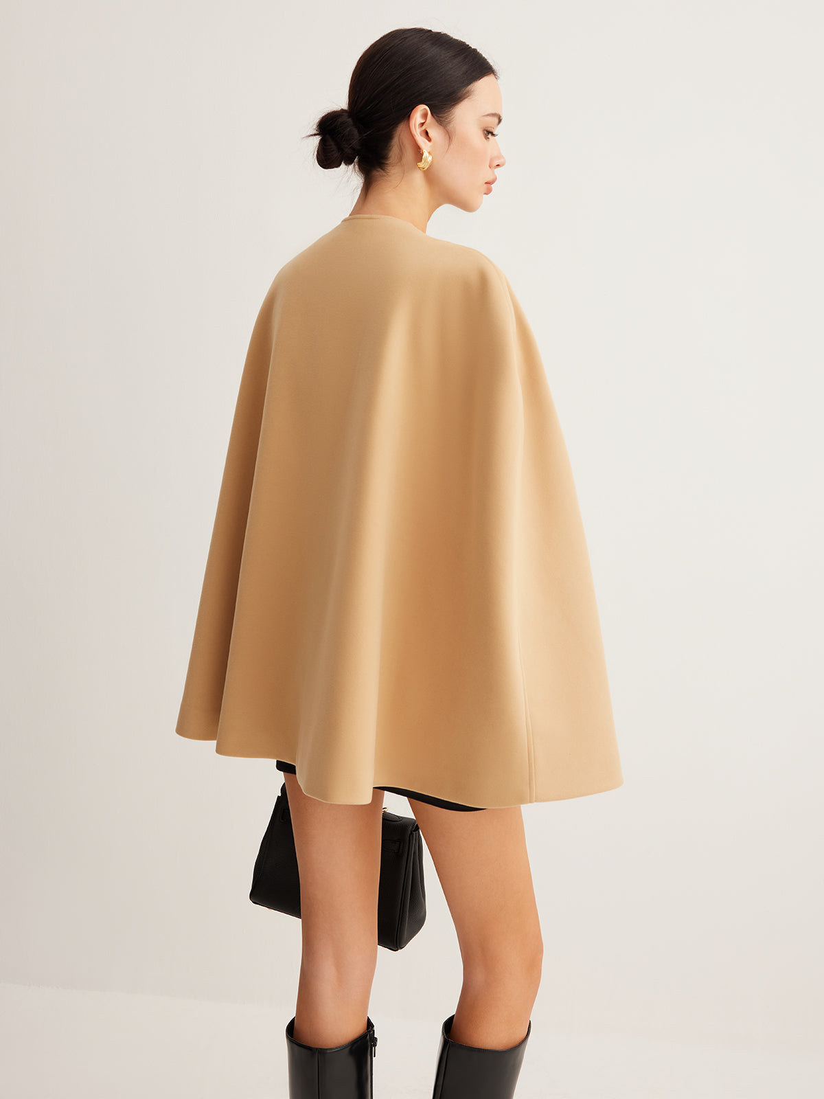 Metal Detail Plain Tweed Cloak-Massicos