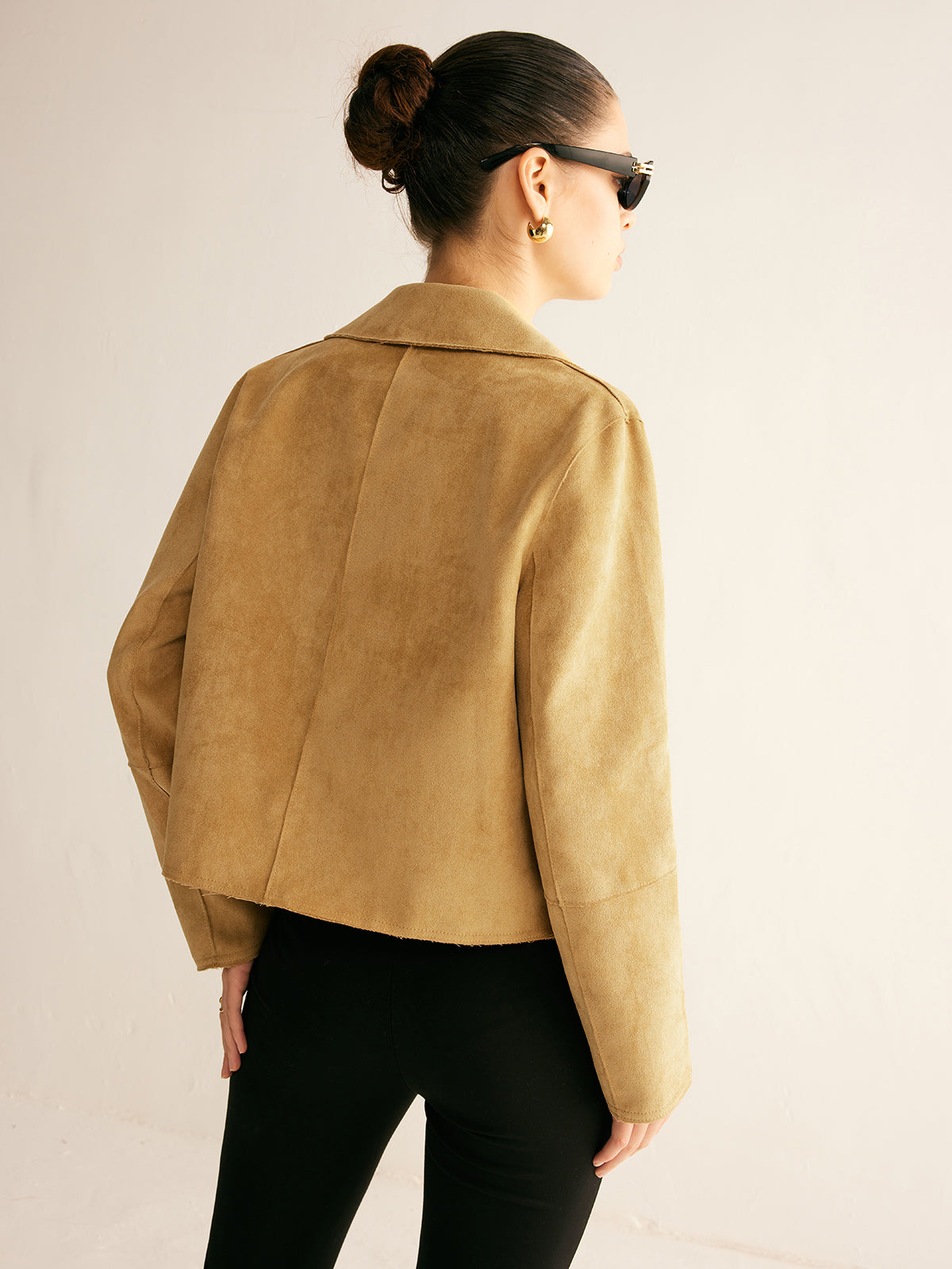 Plain Faux Leather Short Jacket-Massicos