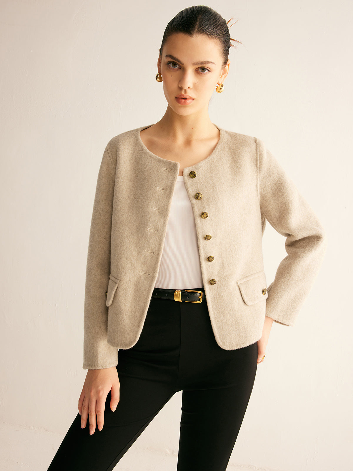 Wool-Blend Elegant Button Jacket-Massicos