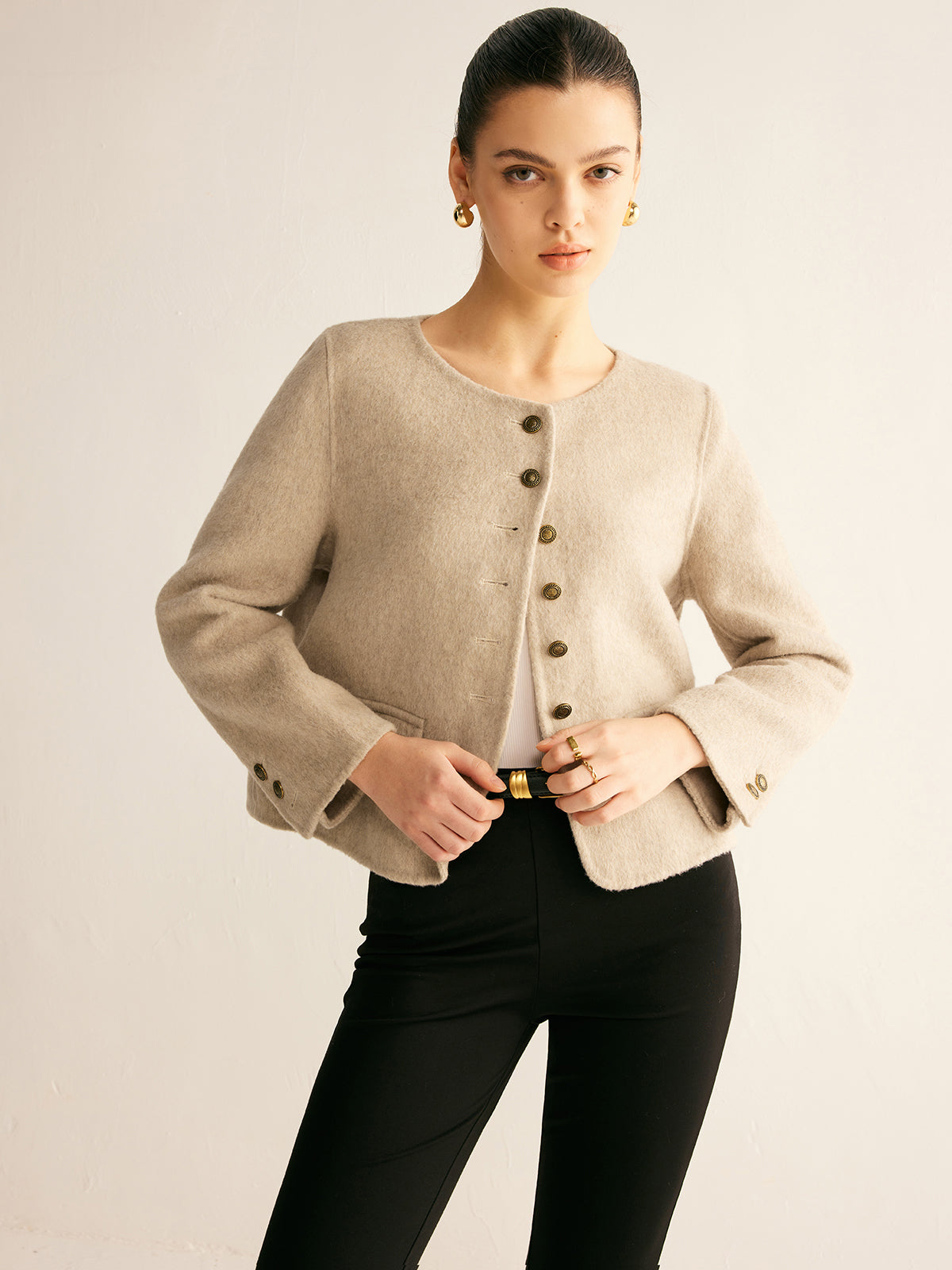 Wool-Blend Elegant Button Jacket-Massicos