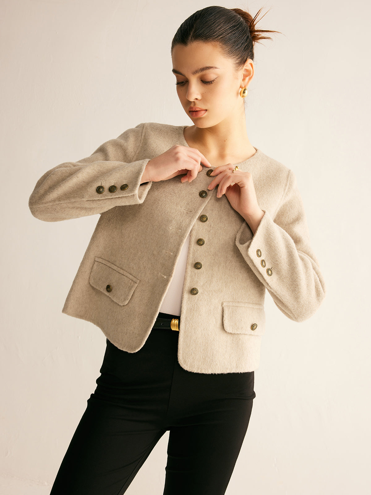 Wool-Blend Elegant Button Jacket-Massicos