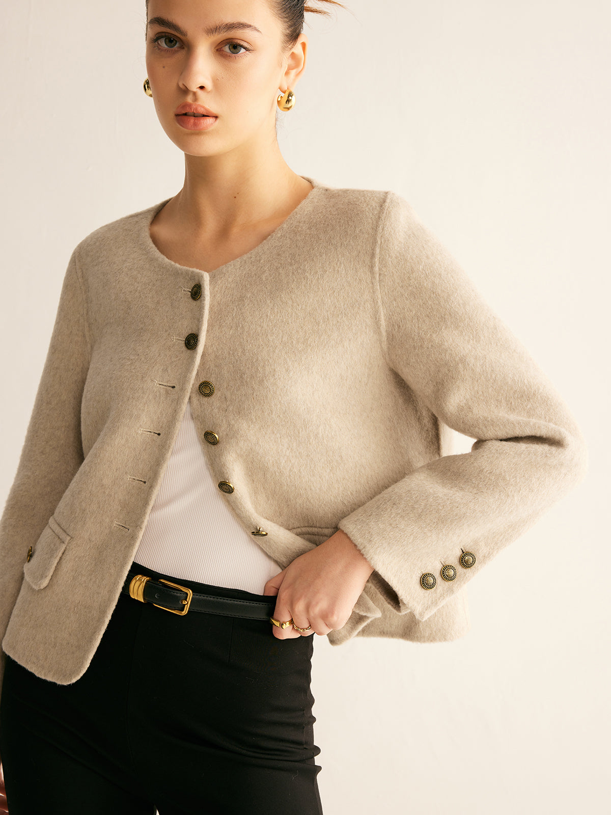 Wool-Blend Elegant Button Jacket-Massicos