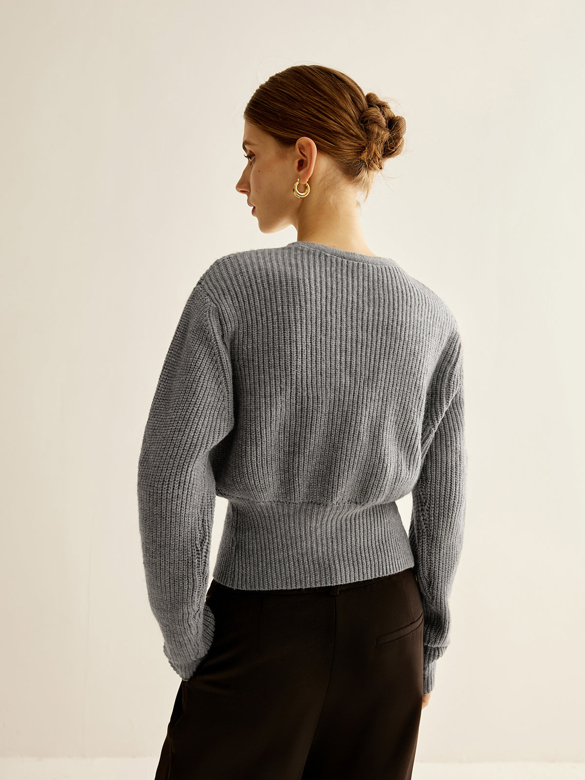 V-Neck Button Cinched Cardigan-Massicos